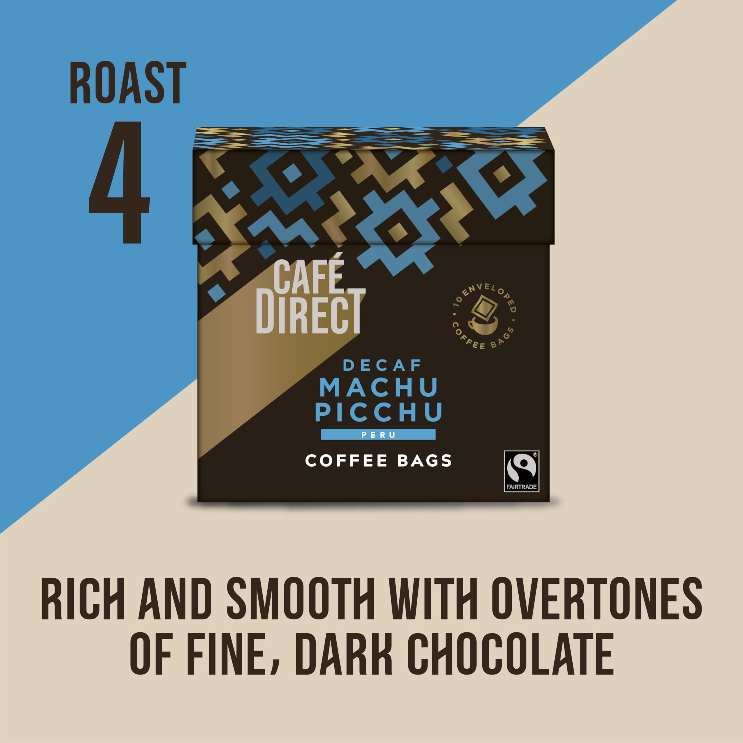 Café Direct Machu Picchu Decaf Coffee Bags - Fairtrade Arabica | 10 x 7g