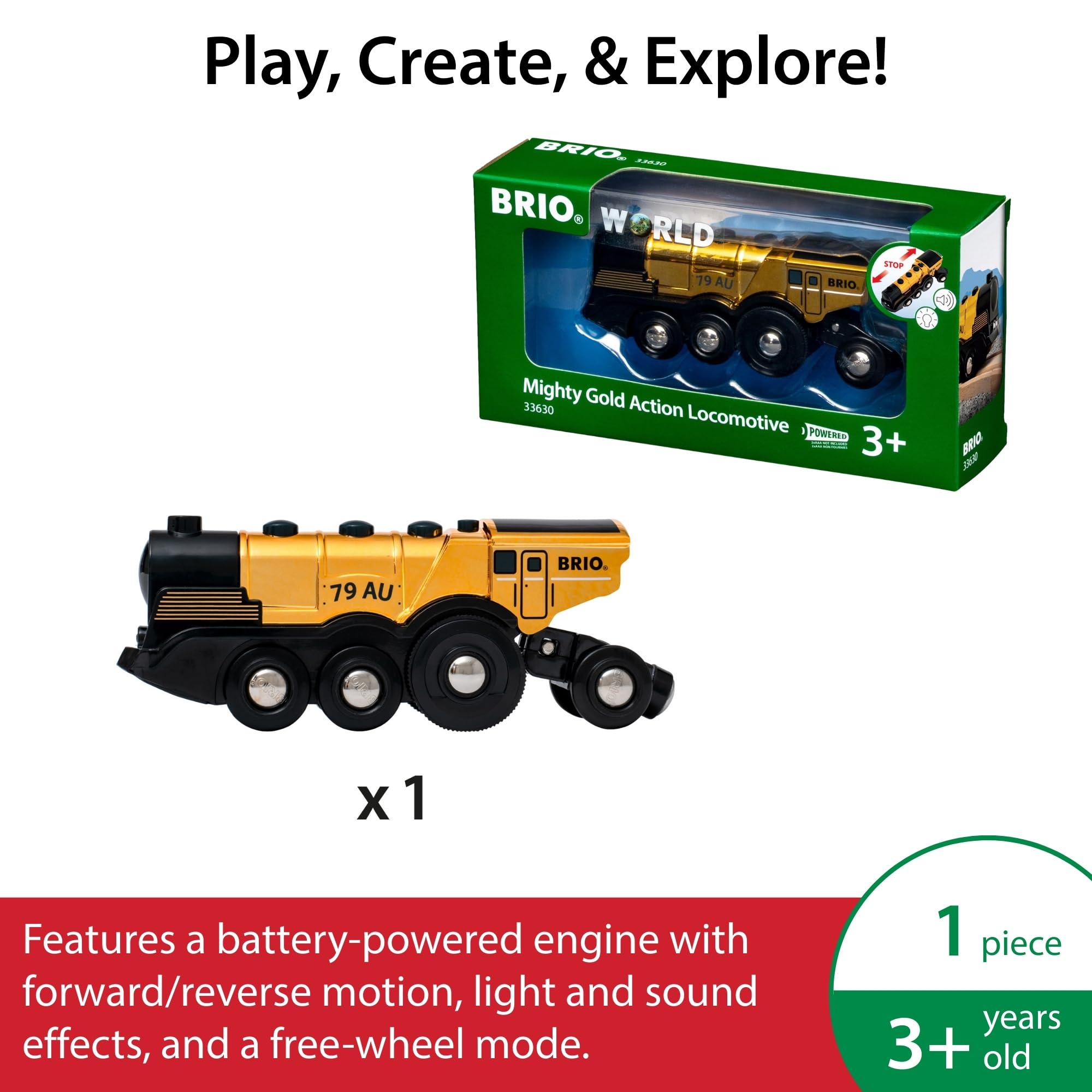 BRIO Mighty Gold Action Locomotive Battery-Powered Wooden Toy Train for Kids - BRIO World Add-On 8