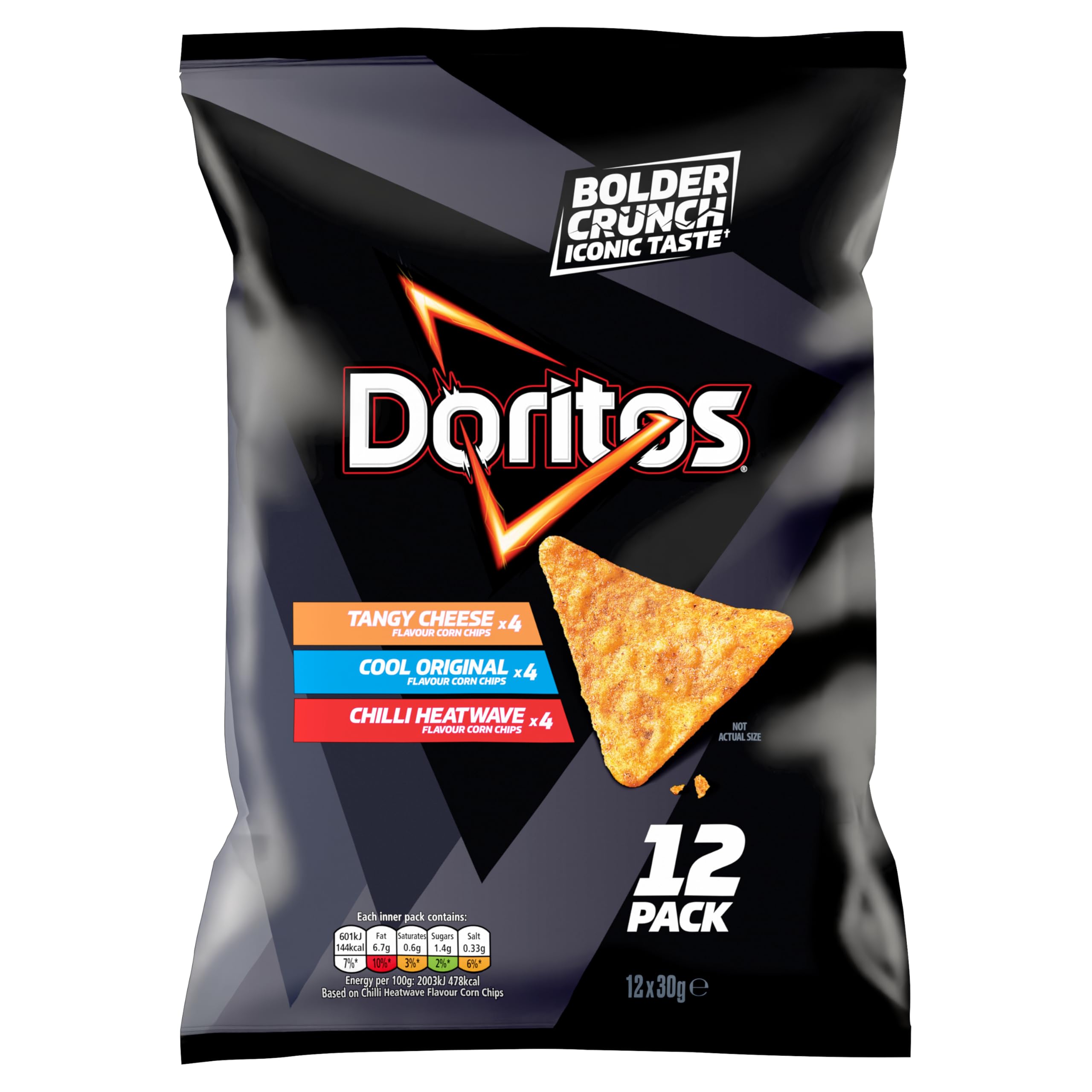 Doritos Variety Pack 12 x 30g Multipack - Chilli Heatwave, Cool Original & Tangy Cheese Flavours