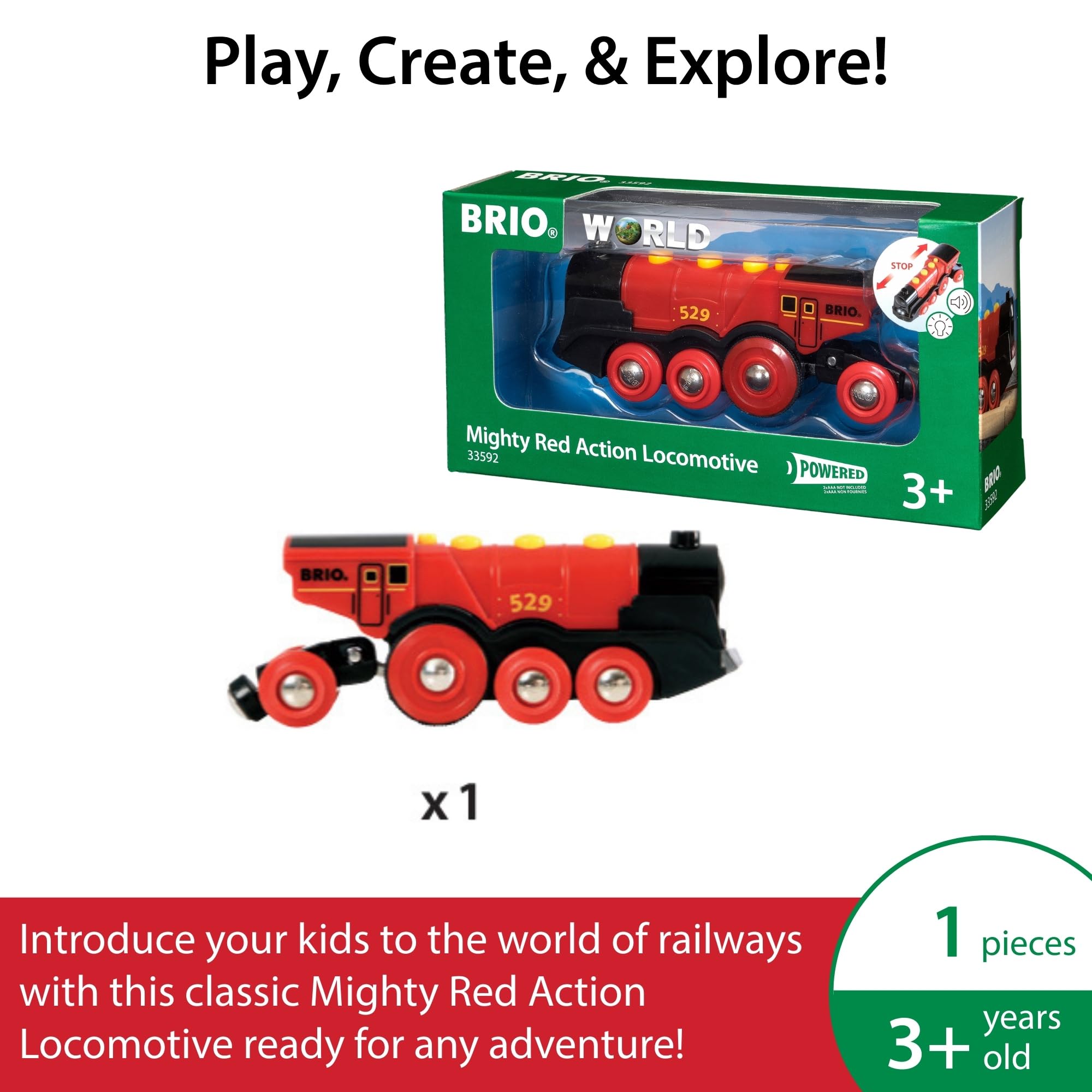 BRIO Mighty Red Locomotive Battery Powered Action Engine for Kids - Model 33592 11