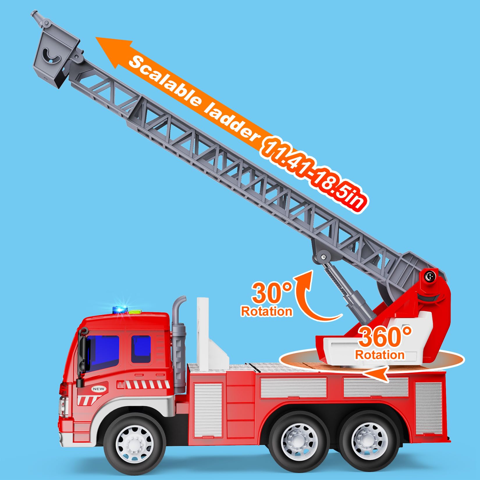 GizmoVine Fire Engine Toy - 1:16 Scale Light-Up & Sound Fire Truck for Toddlers 2-5 Years 12