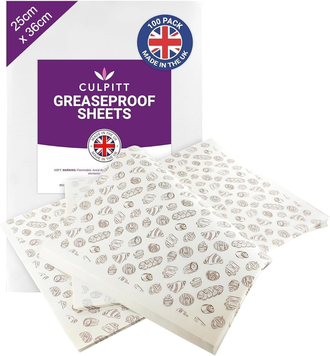 Culpitt - Greaseproof Paper Sheets for Baking & Display | 100 Pre-Cut Sheets | 250mm x 360mm