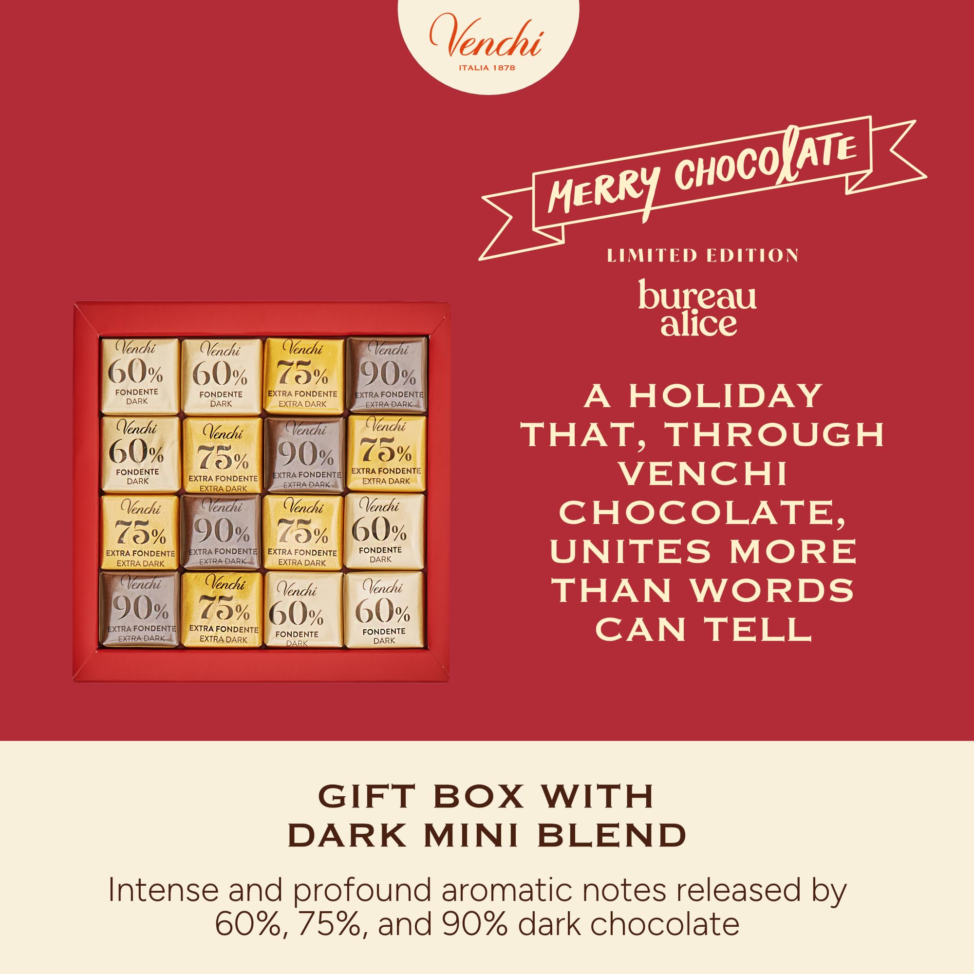 Venchi Gift Box with 16 Dark Mini Blend Chocolates | 60%, 75%, 90% Cocoa | 1.7 oz 4