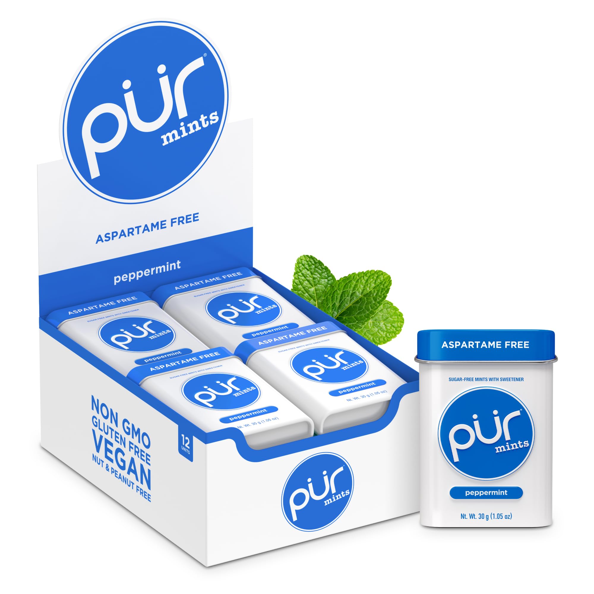 PUR – Aspartamfreie Pfefferminzbonbons, zuckerfrei mit Xylitol (360g Dose)