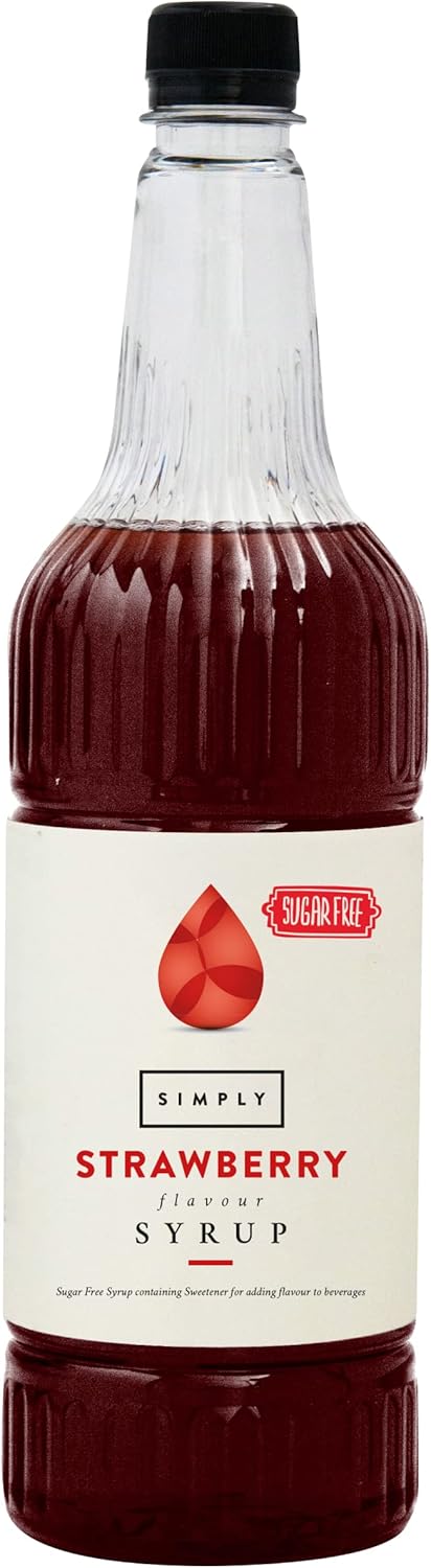 Simply Sugar Free Strawberry Syrup 1 Litre - Low Calorie Beverage Syrup for Drinks & Baking