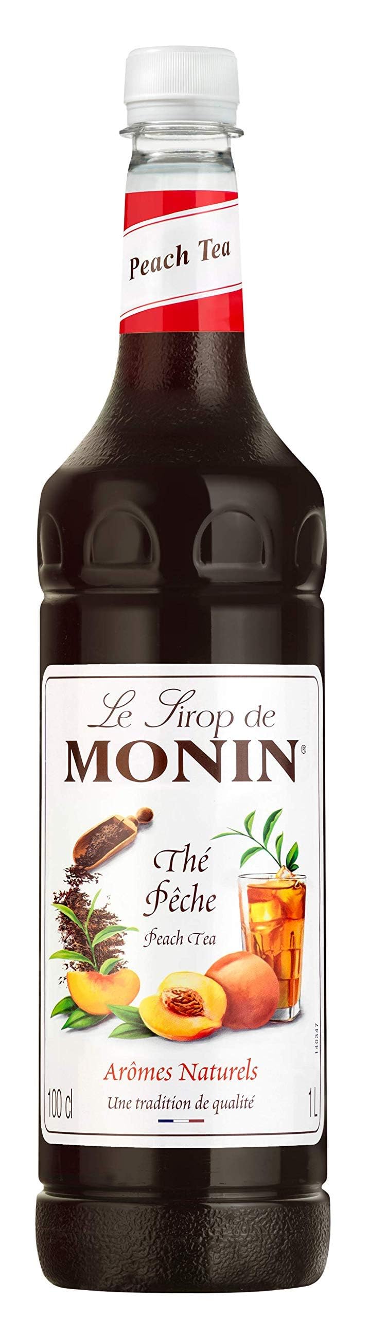 Monin Premium Peach Tea Concentrate Syrup - 1L PET Bottle | Vegan & Natural Flavouring