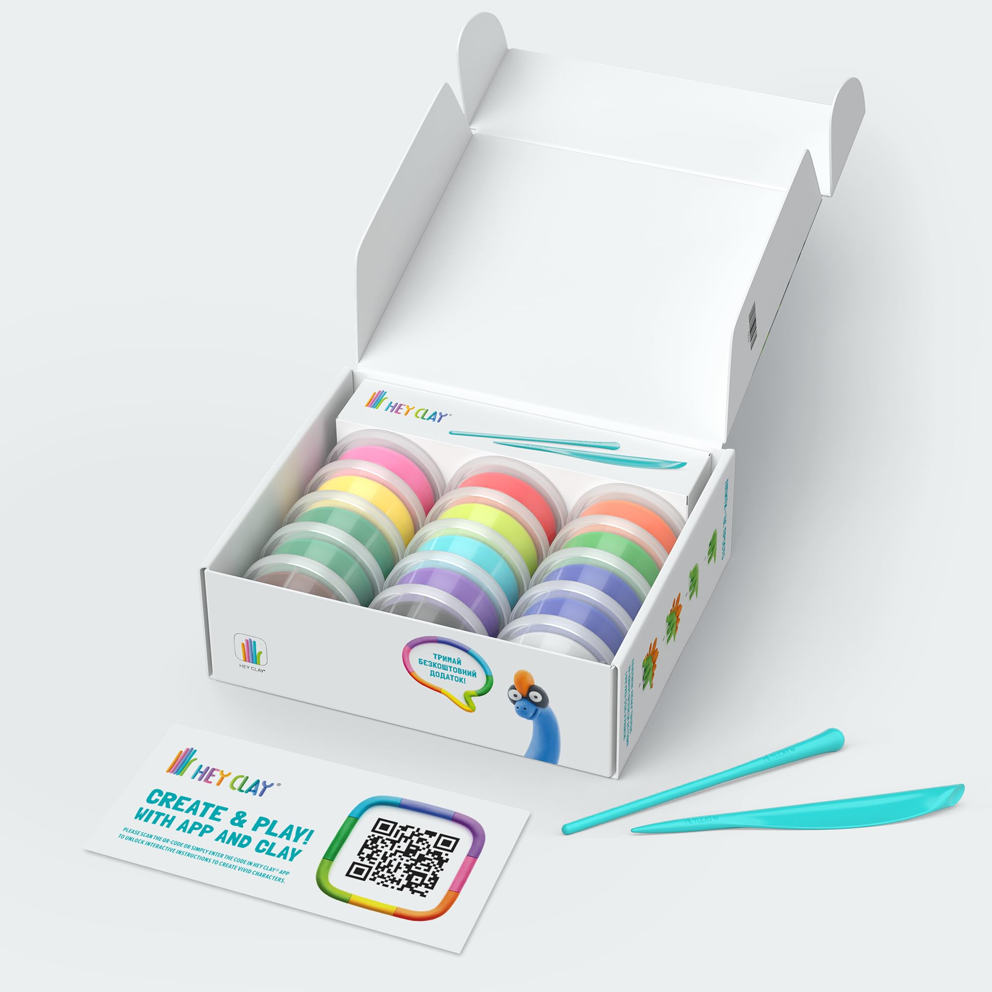 HEY CLAY Dinos Set - Air Dry Clay Kit with 15 Cans, Tools, and App Access