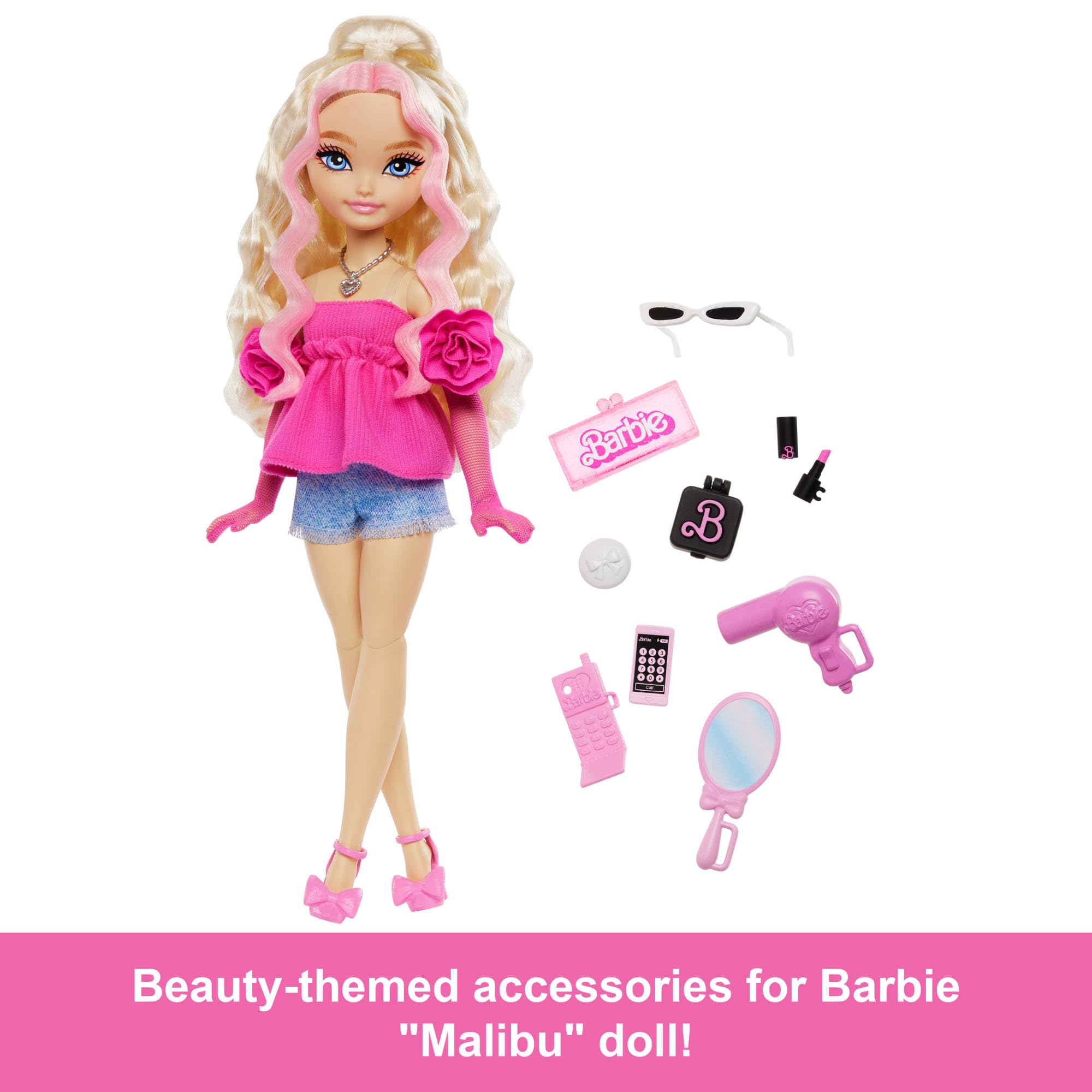 Barbie Dream Besties Playset - Barbie "Malibu" Doll with 11 Makeup Accessories, Posing Fun & Styling Hair for Kids 4+ 5