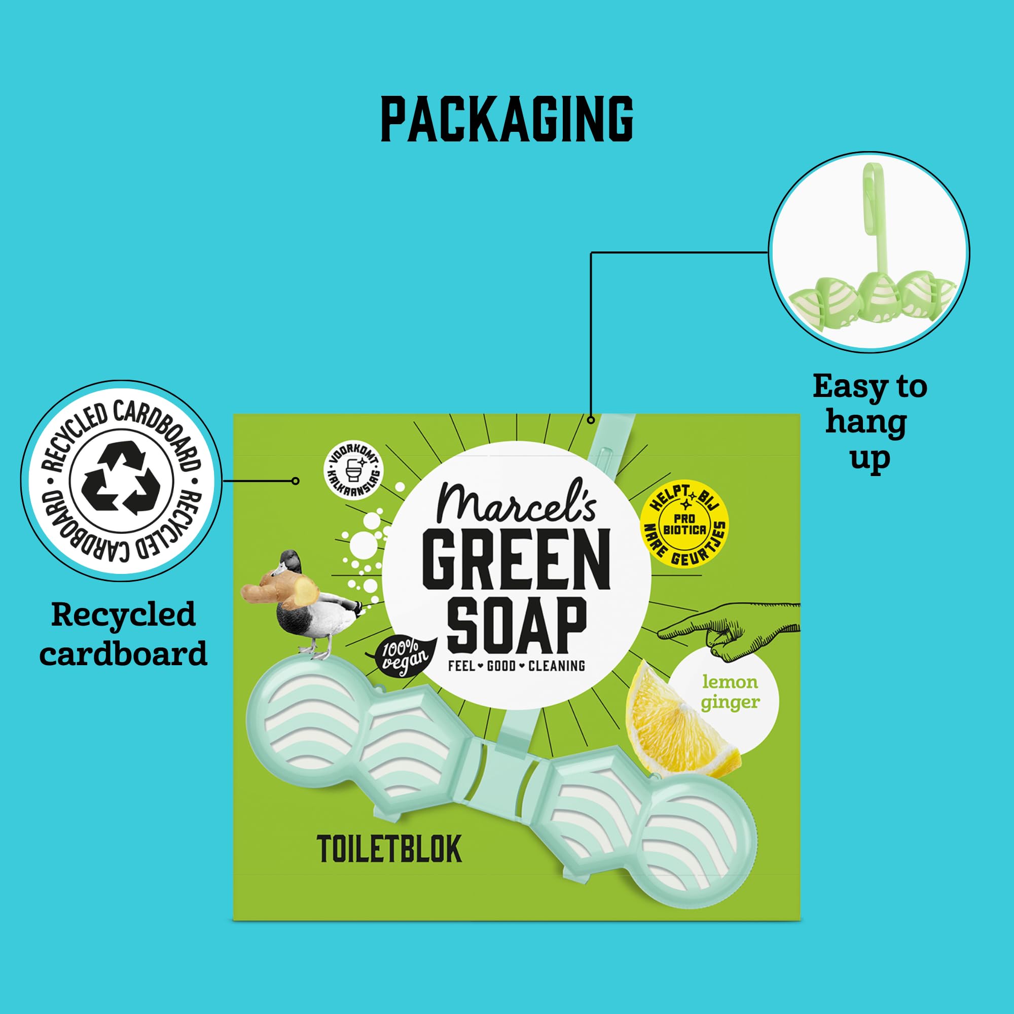 Marcel's Green Soap - Lemon & Ginger Toilet Block Fragrant Freshener 4