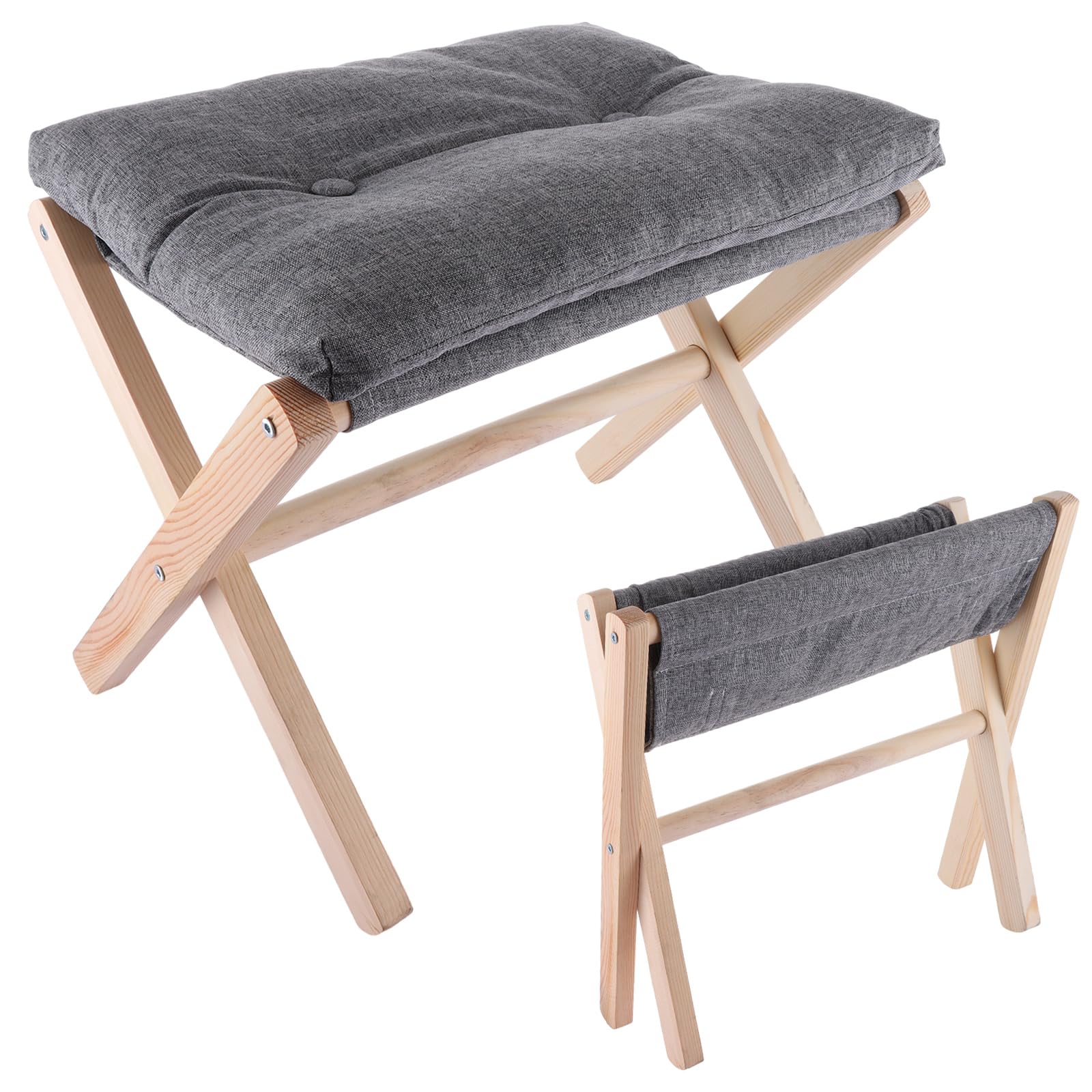 ASelected Wooden Folding Footstool with Soft Cushion | 45x33x33cm | Dark Grey