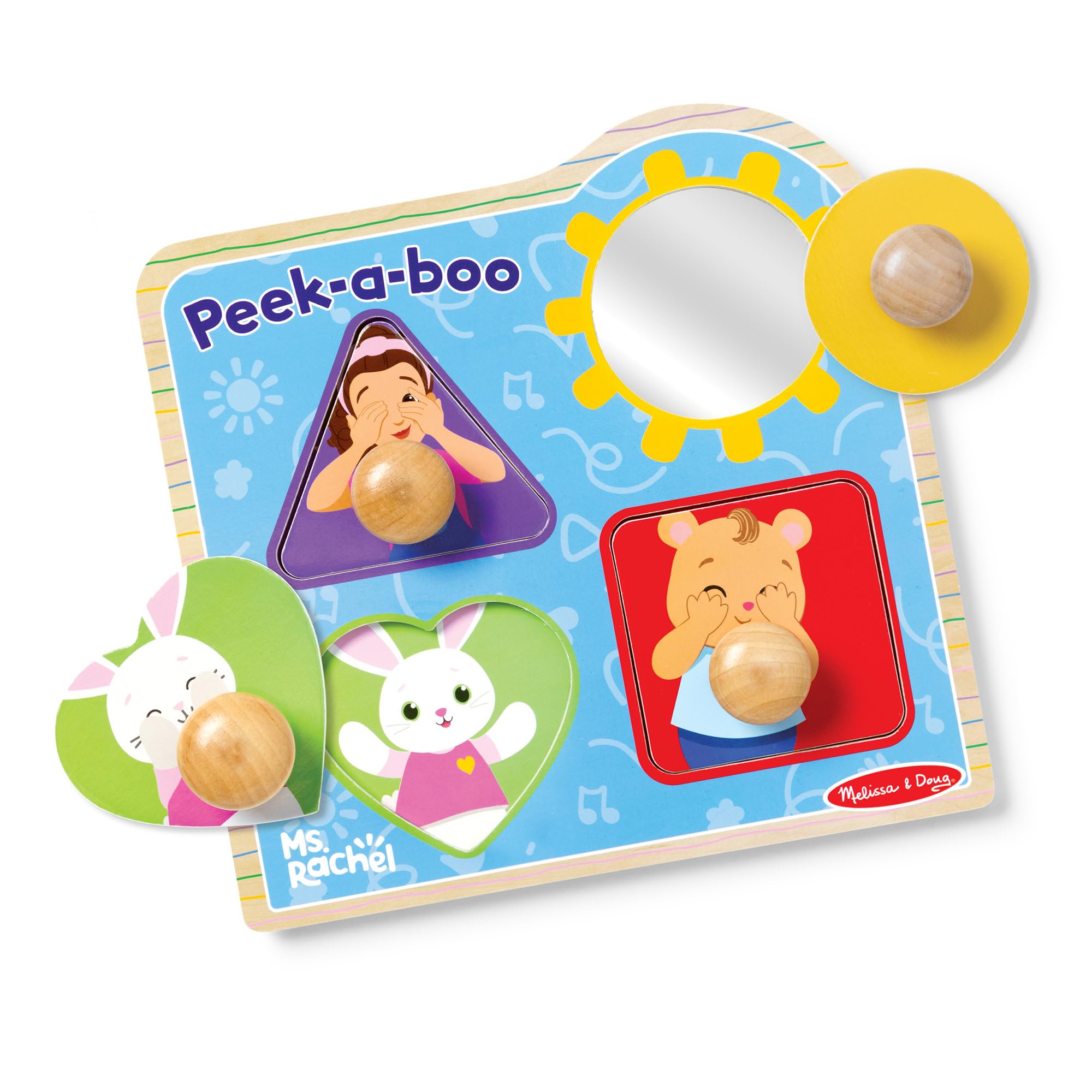 Melissa & Doug Ms Rachel Wooden Peek-a-Boo Jumbo Peg Puzzle - 4-Piece | Ages 1+