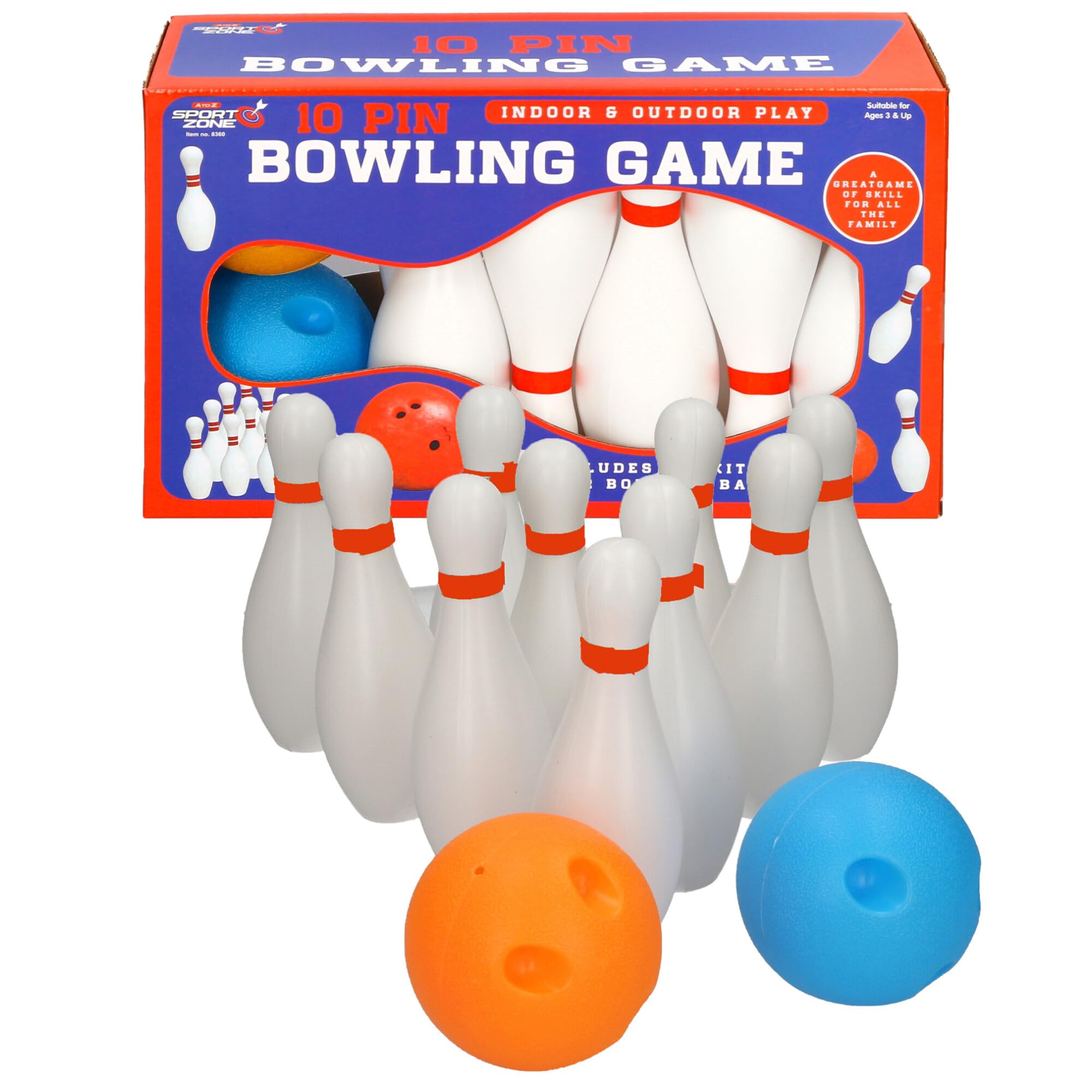 Atoz 8360 Bowling Game Set - Includes 10 Pins & 2 Balls | Plastic | Ages 3+