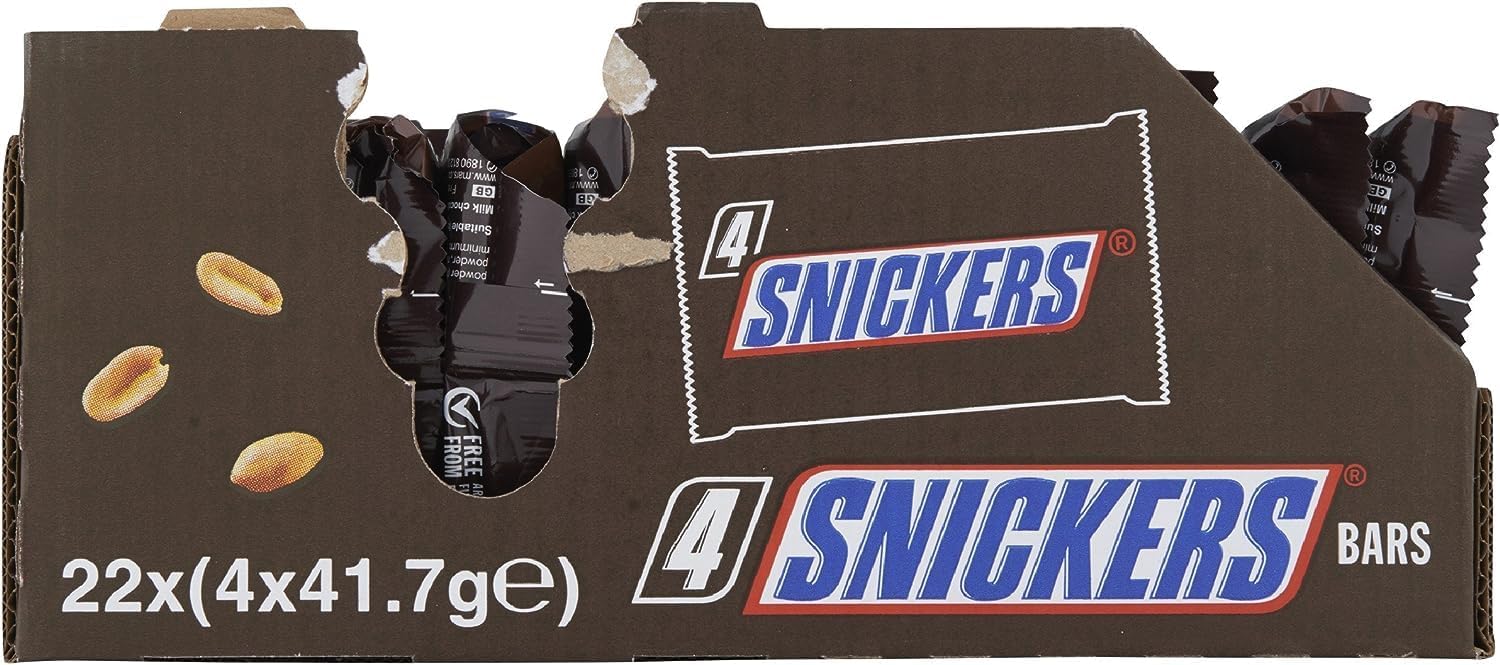 Snickers Chocolate Bars Multipack, 4 Pack of Milk Chocolate Snacks with Peanuts, Caramel & Nougat 9