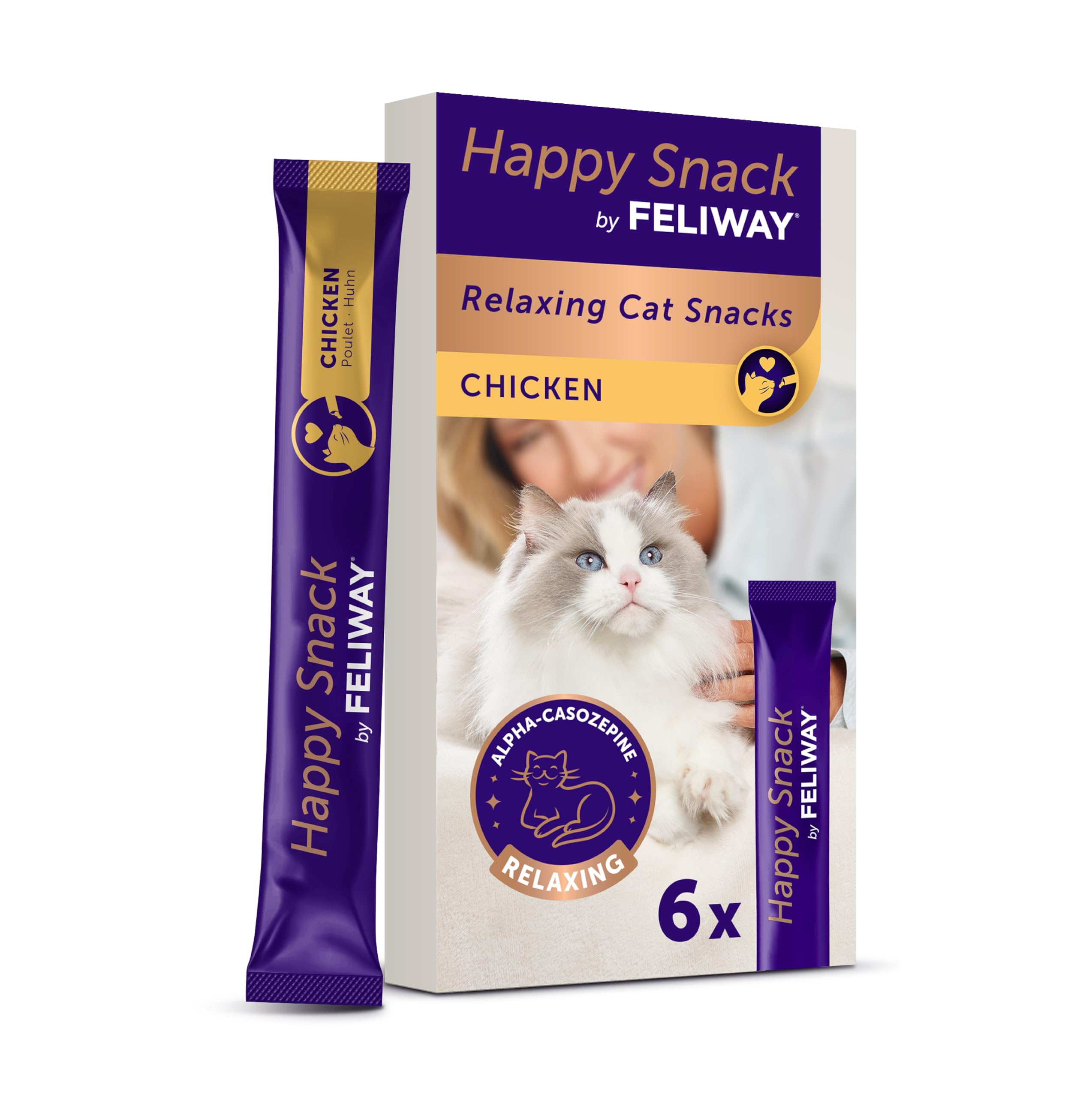 Feliway Happy Snack Calming Creamy Cat Treats - Chicken Flavor | 6 Sticks