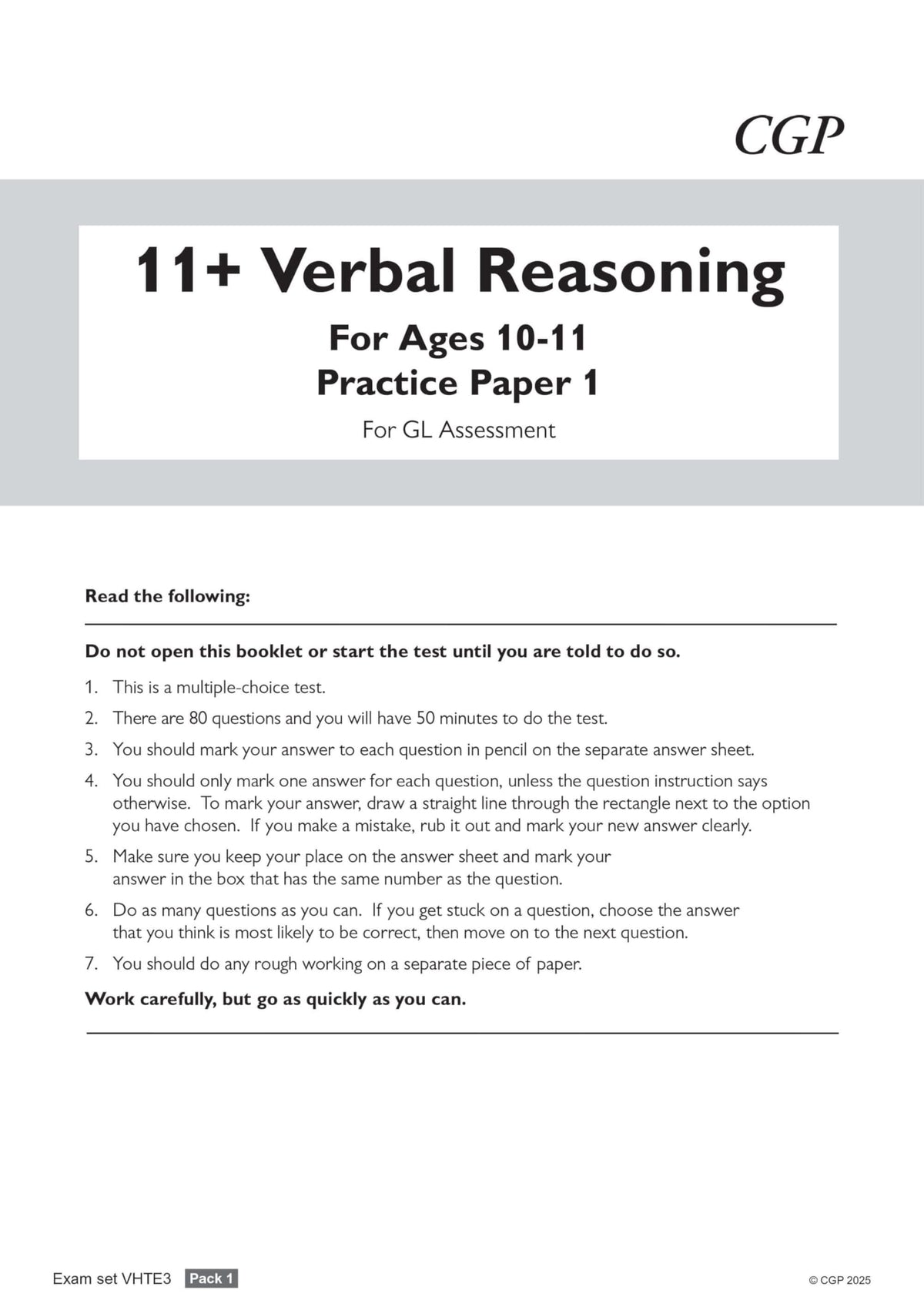CGP 11+ GL Verbal Reasoning Practice Papers - Ages 10-11 | Pack 1 with Parents' Guide & Online Edition