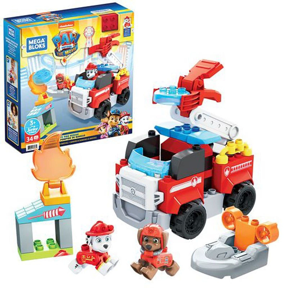 Mega Bloks Paw Patrol Marshall's City Fire Rescue Building Set - 32 Pieces | Ages 3+
