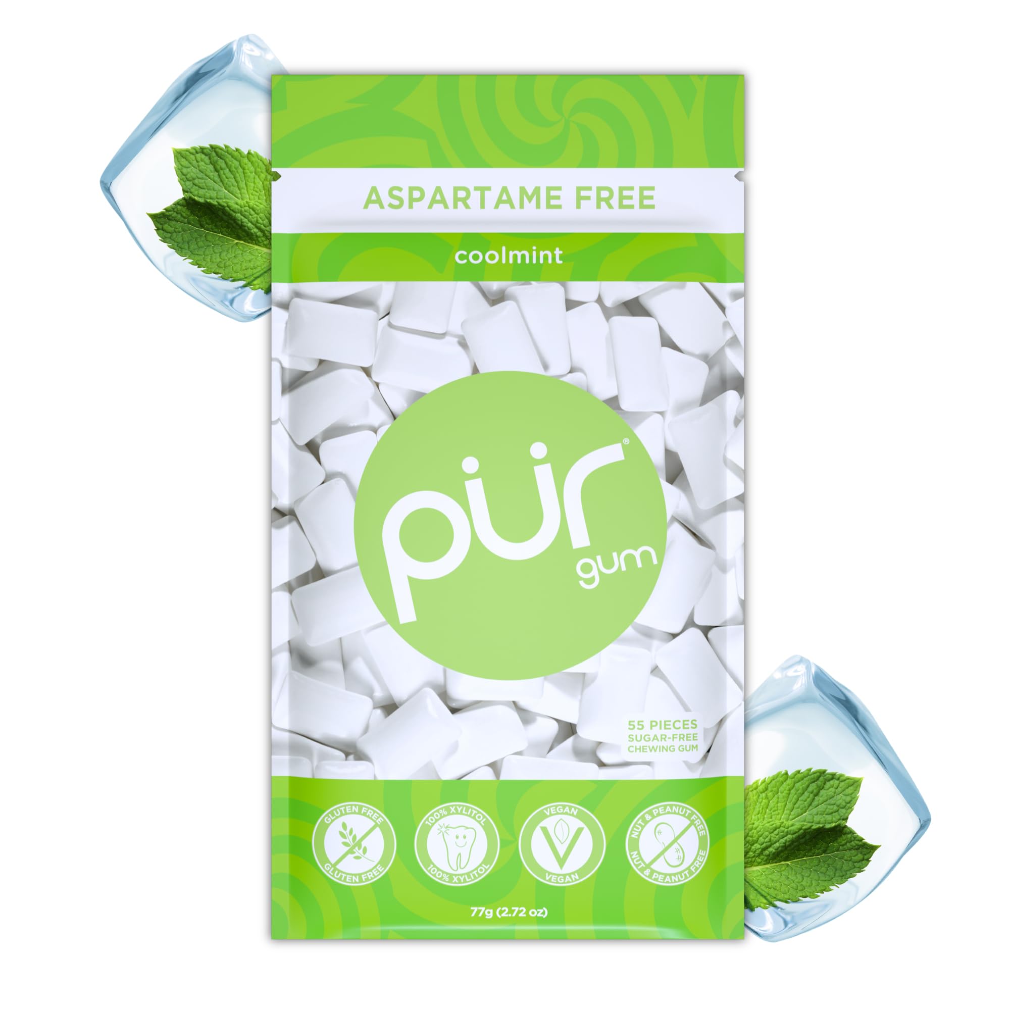 PUR Gum Sugar Free Chewing Gum - Natural Coolmint Flavor | Xylitol Sweetened | 55 Count Pack