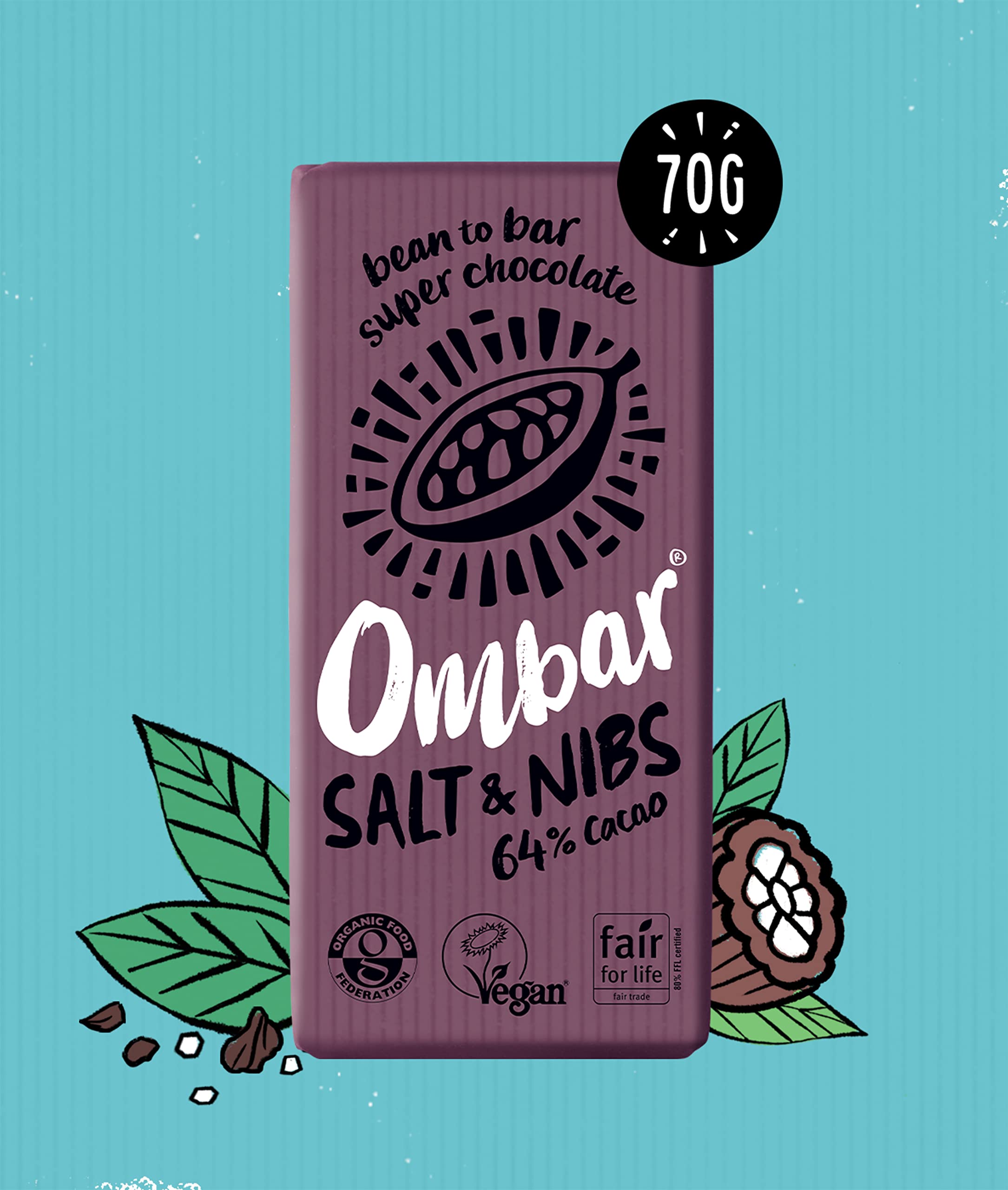 Ombar Salt & Nibs 64%, Vegan, Organic, Fair Trade Chocolate Bar 5