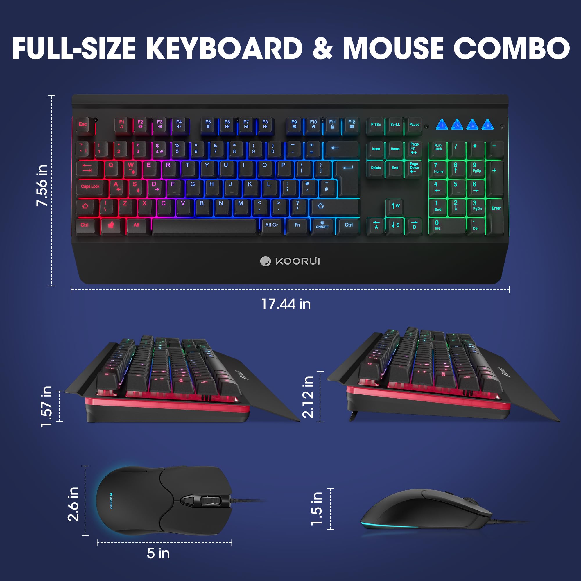 KOORUI Gaming-Tastatur-Maus-Set – 104-Tasten-QWERTY-Tastatur im mechanischen Stil mit Handballenauflage und 6-Tasten-Gaming-Maus, Schwarz 3