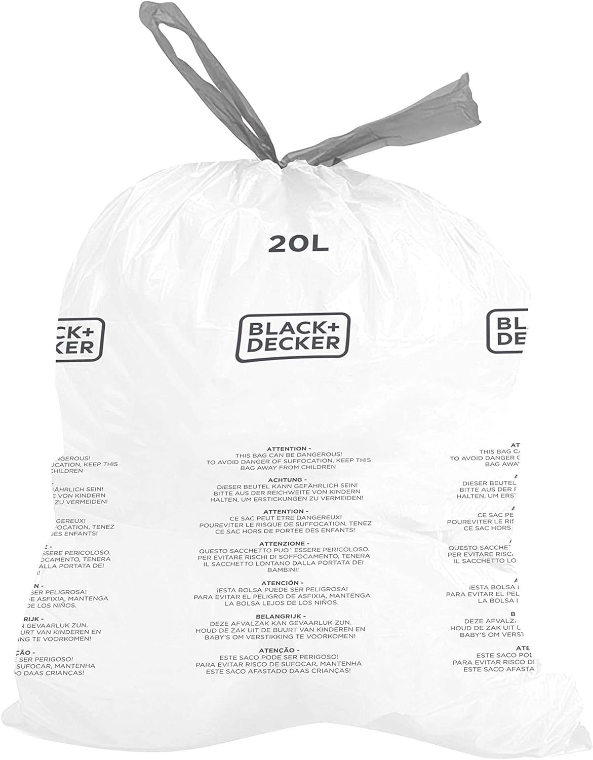 BLACK+DECKER 20L Drawstring Bin Liners 20 Pack - White