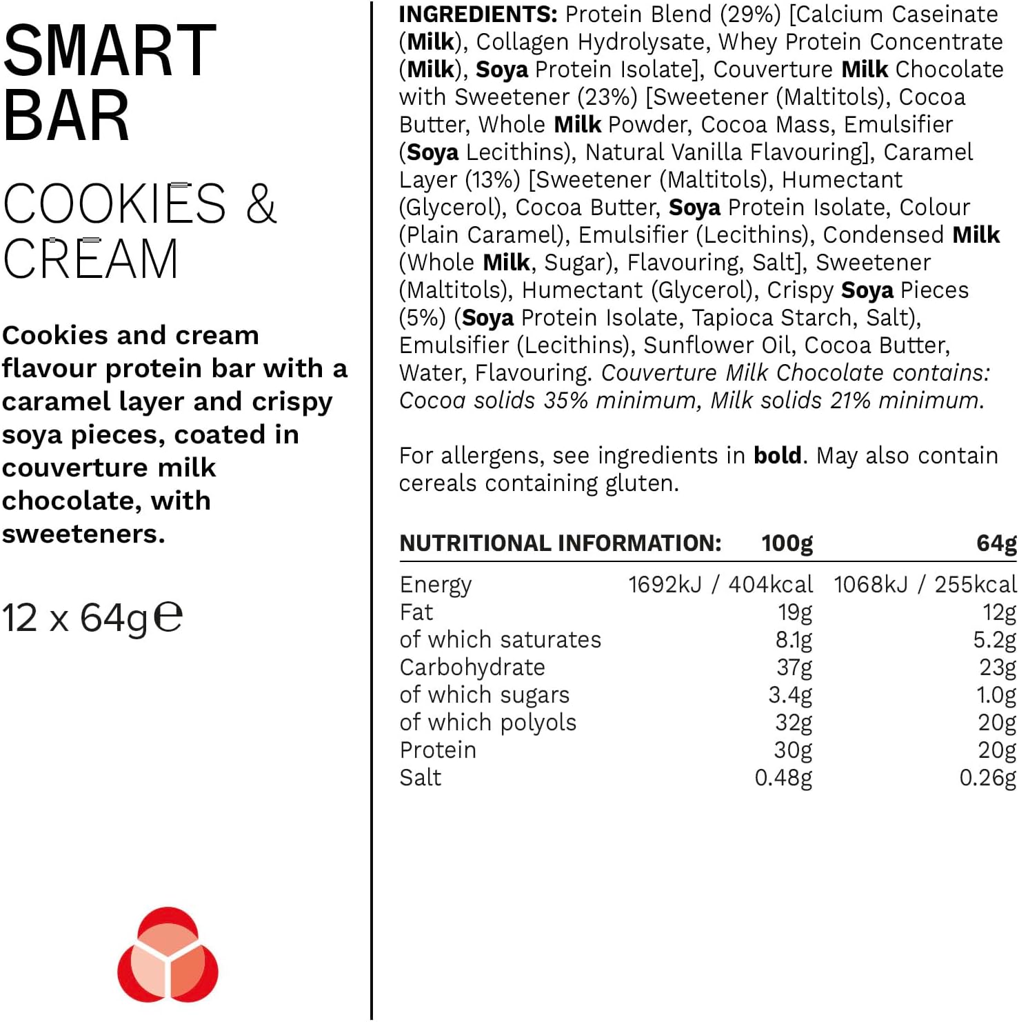 PhD Nutrition Smart Protein Bar, kalorienarm, proteinreich, zuckerarm, Cookies and Cream, 12 x 64 g 5