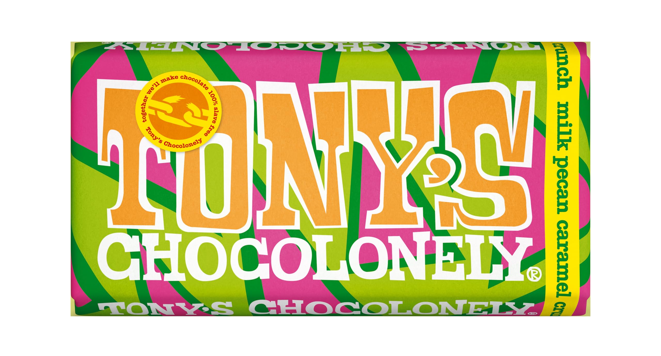 Tony's Chocolonely Milk Pecan Caramel Crunch Chocolate Bar - 180g, Fairtrade Belgian Chocolate