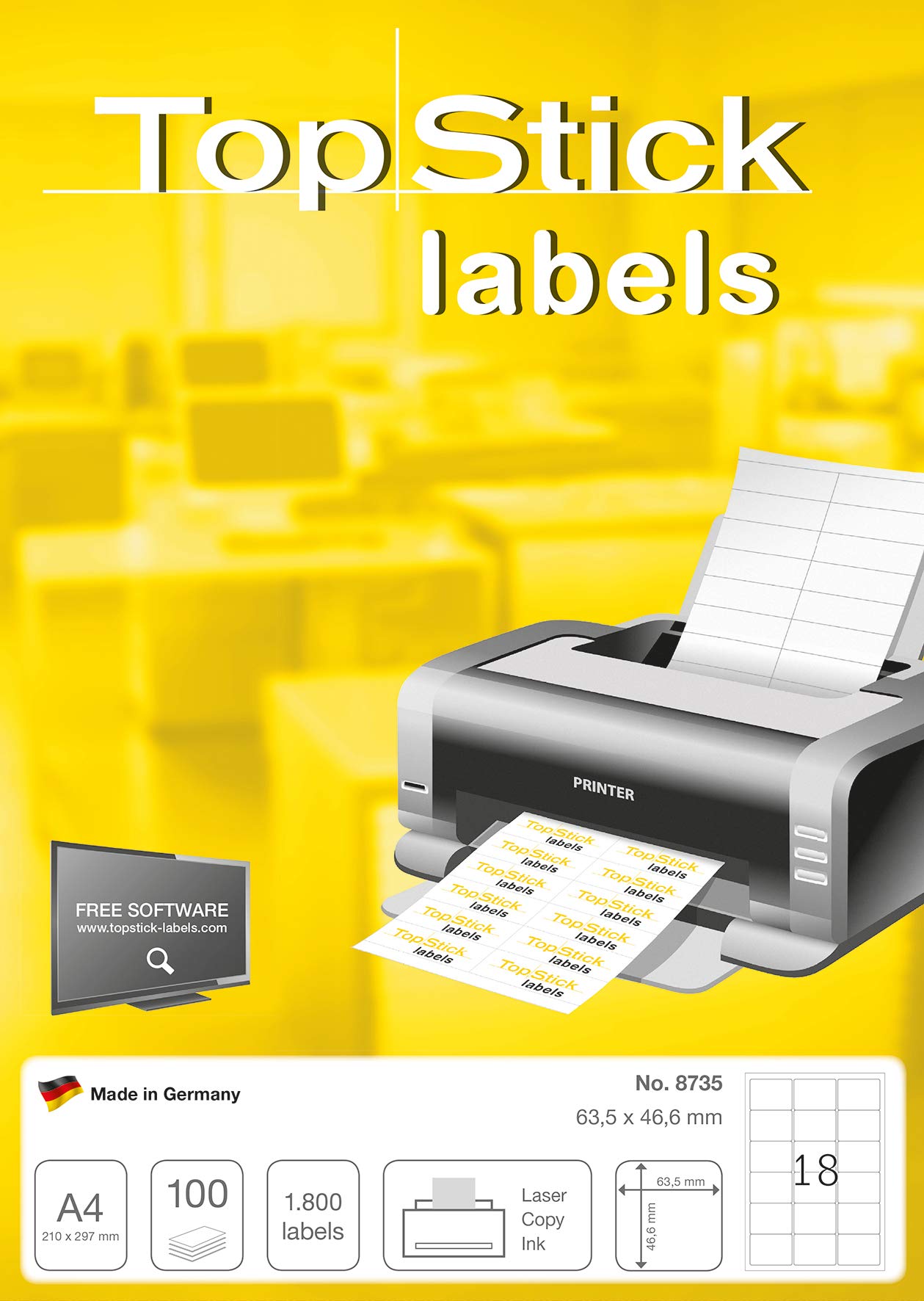 TopStick Self Adhesive Address Labels - 1800 Labels, 63.5 x 46.6 mm, White, for Laser & Inkjet Printers 3