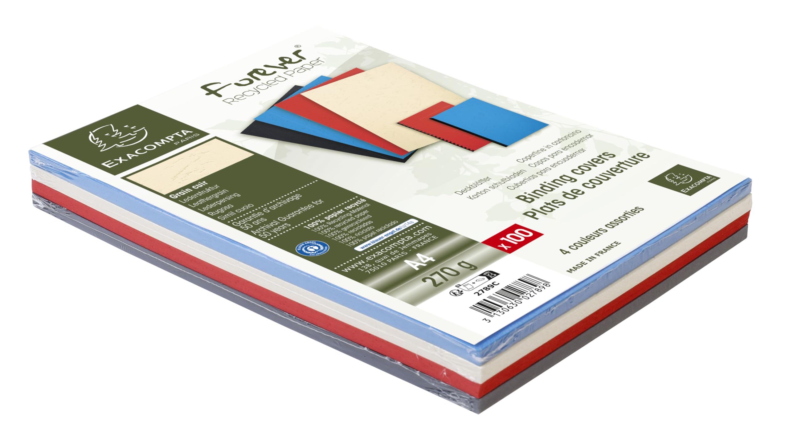 Exacompta Forever Collection Ref 2789C - A4 Binding Covers | Leather Grain Effect | 100 Pack Assorted 3
