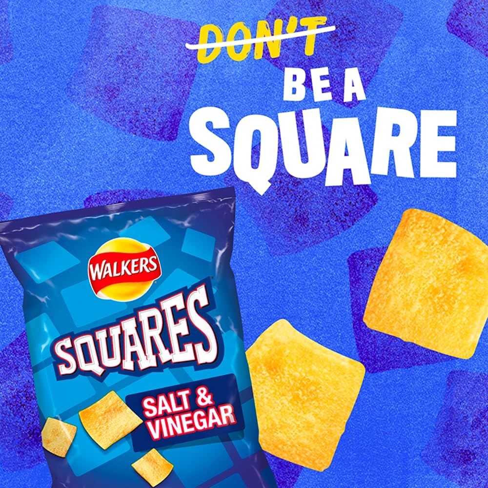 Walkers Squares Potato Snacks Multipack - 12 x 22g Packs | Salt & Vinegar, Ready Salted, Cheese & Onion