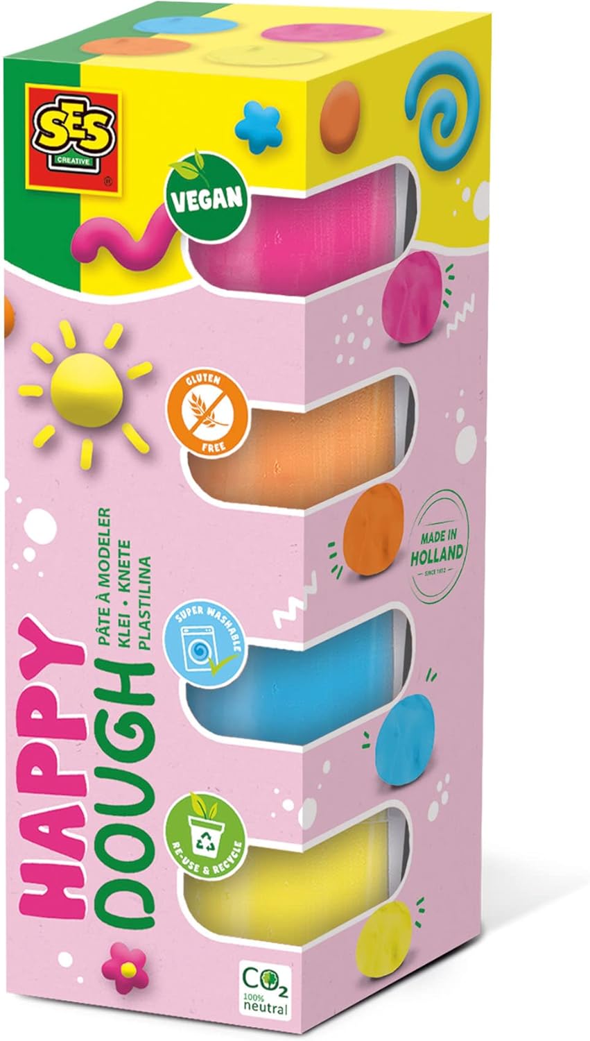 SES Creative Feel Good Dough Happy - Sensory Play Dough Set for Toddlers (4x90g)