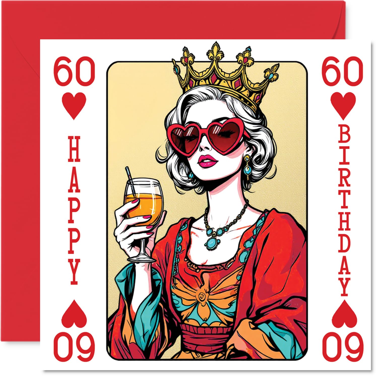 Stuff4 60th Birthday Card for Women - Queen Playing Card Design | 145mm Square | Blank Inside