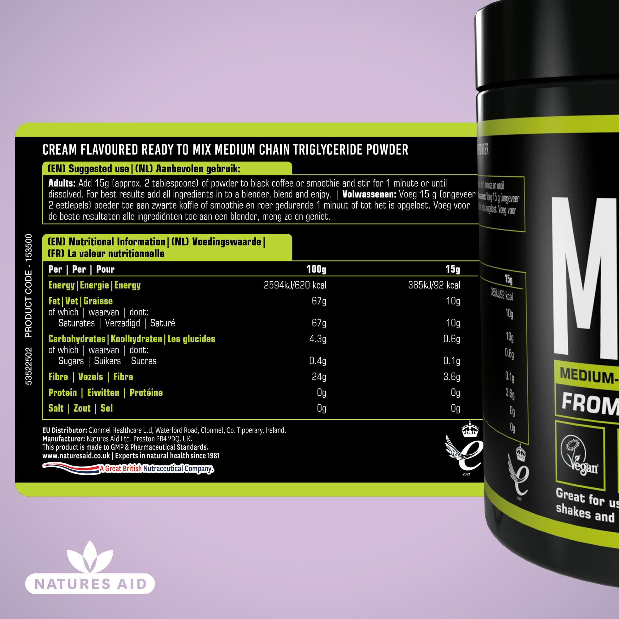 Natures Aid MCT-Öl-Creamer-Pulver – vegan, nachhaltig gewonnen, schnell absorbiert für Energie – 100 % Kokosöl 4