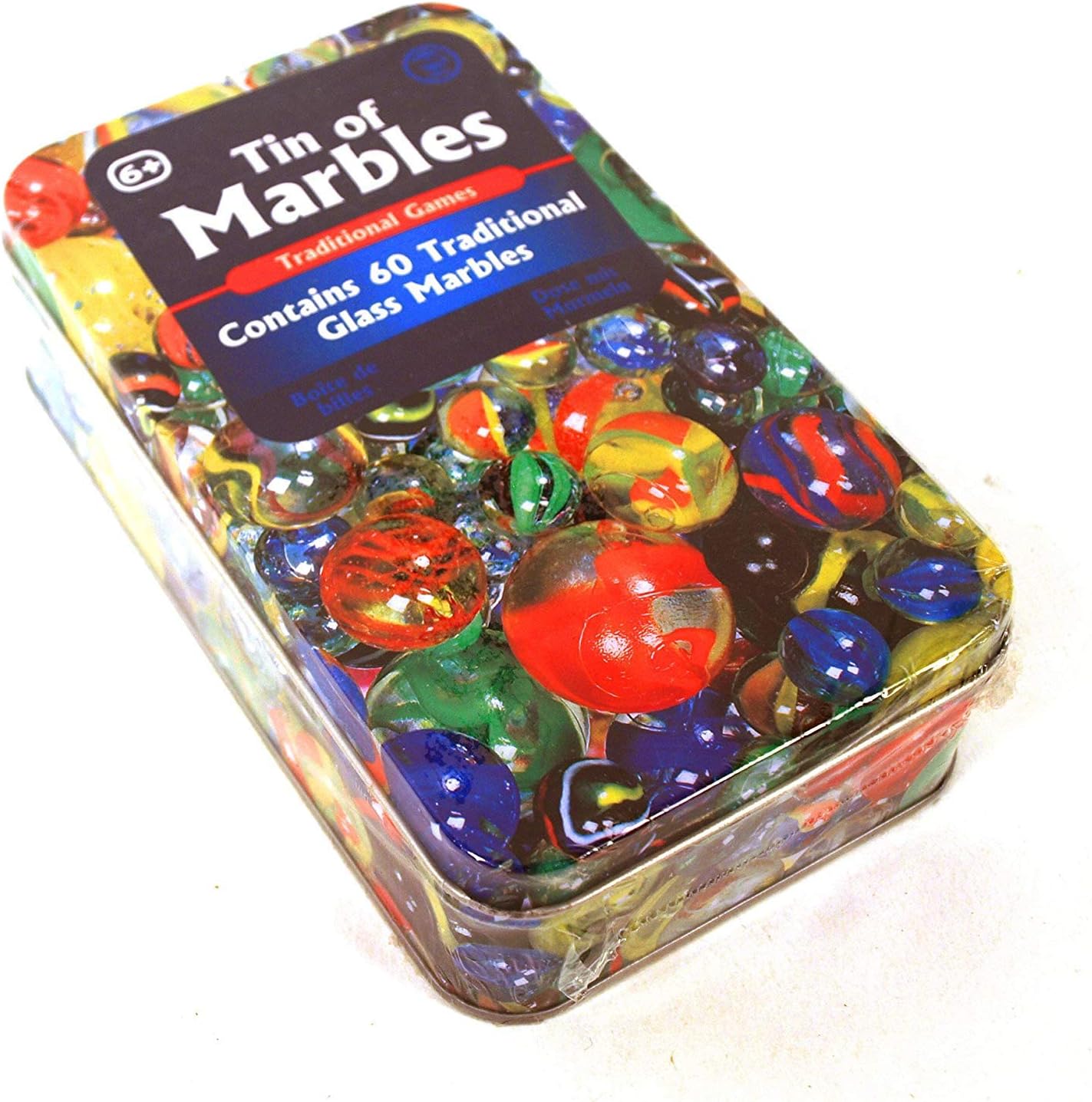 Tobar Marbles - Tin of 60 Mixed Designs Glass Marbles for Kids and Adults 3