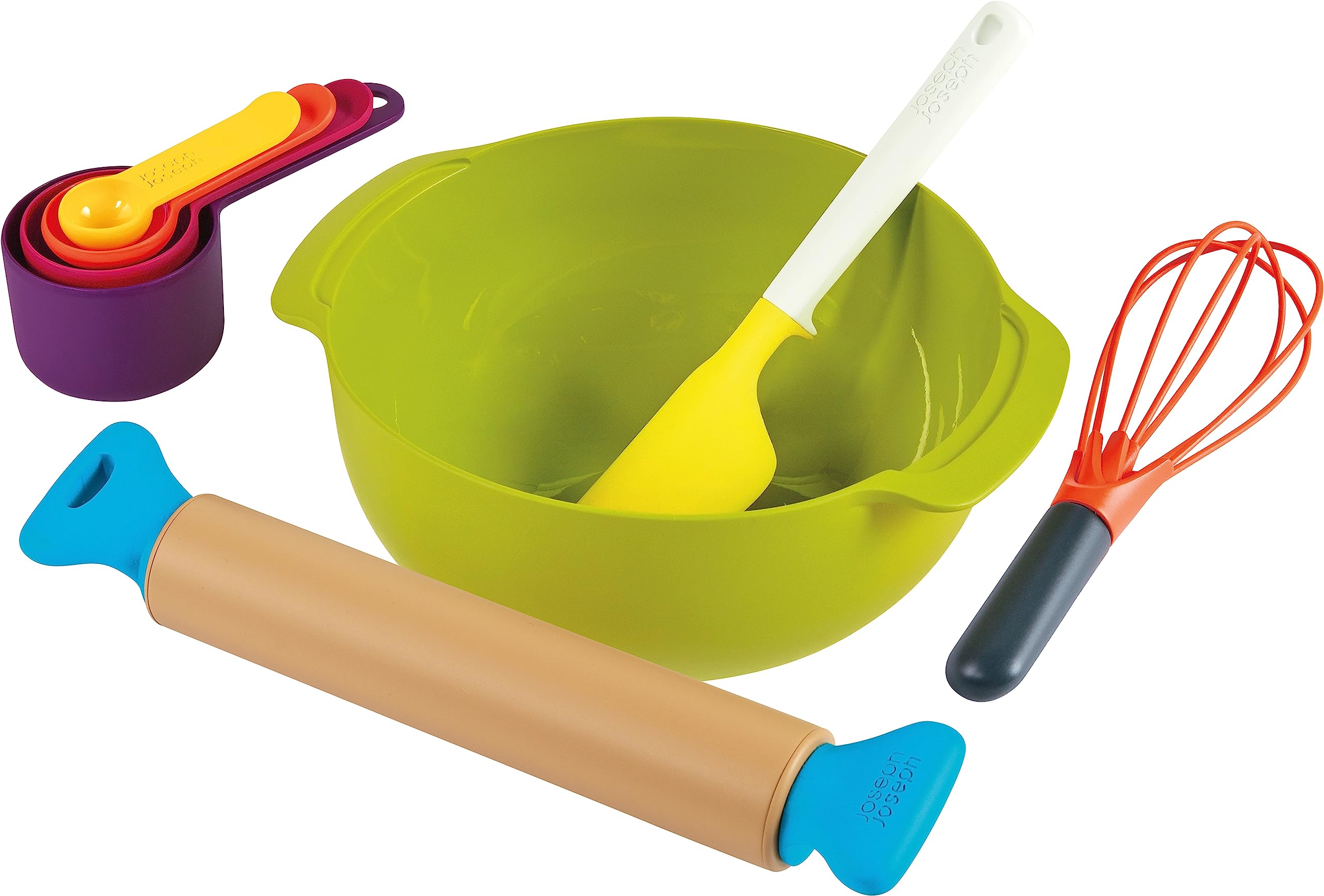 Casdon Joseph Joseph Bake Set - Toy Kitchen Playset for Kids Aged 3+ | Includes Whisk, Rolling Pin, Cups