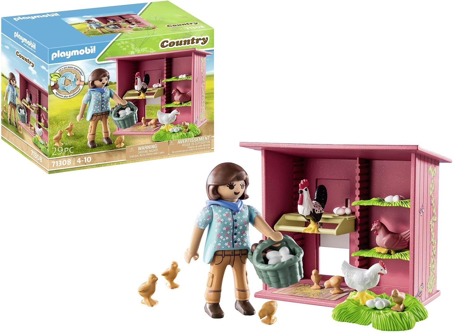Playmobil 71308 Country Hen House with Chicken Family Playset - Farm Animal Toy for Ages 4+