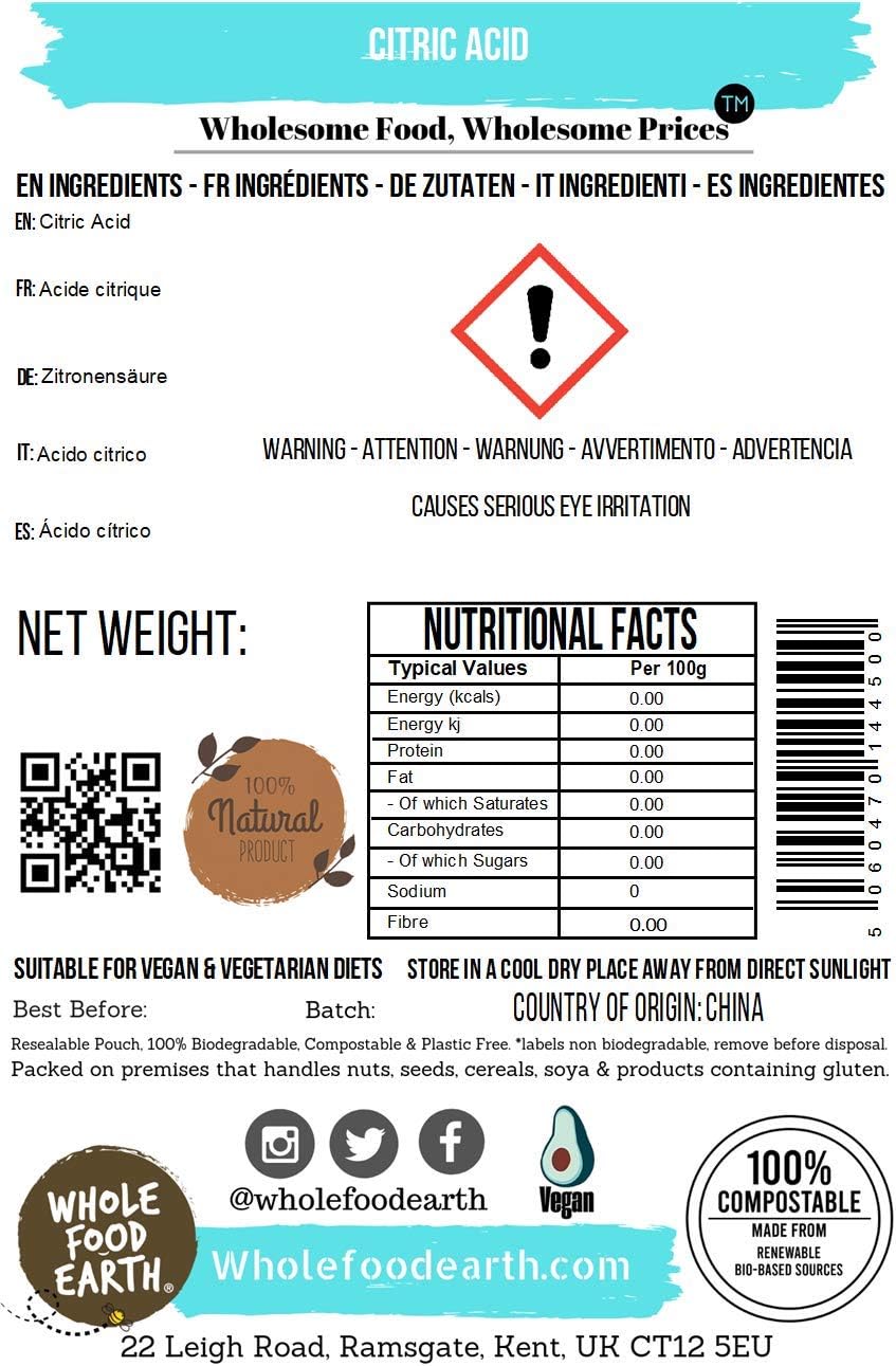 Wholefood Earth - Citric Acid 500g - Anhydrous - Food Grade 3