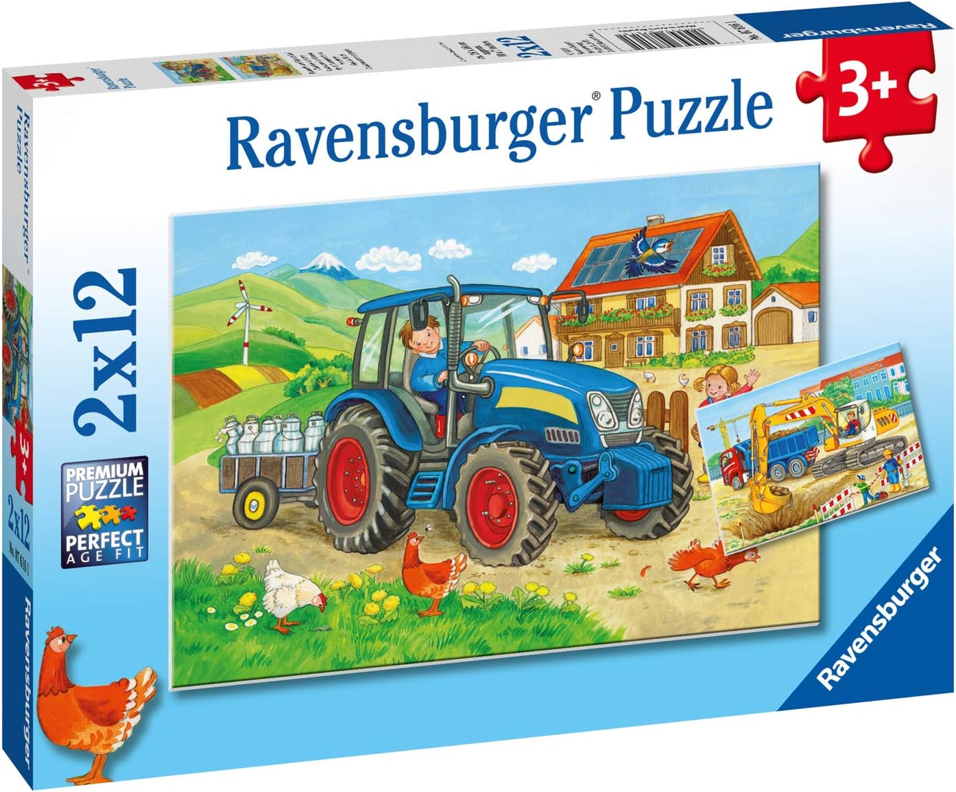 Ravensburger Construction Site and Farm 2x12-Piece Jigsaw Puzzle Set - Educational Kids Puzzles for Ages 4+ 3