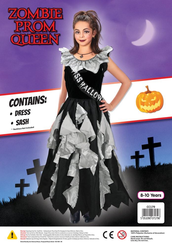 Bristol Novelty Zombie Prom Queen Costume - Grey, Age 8-10 Years