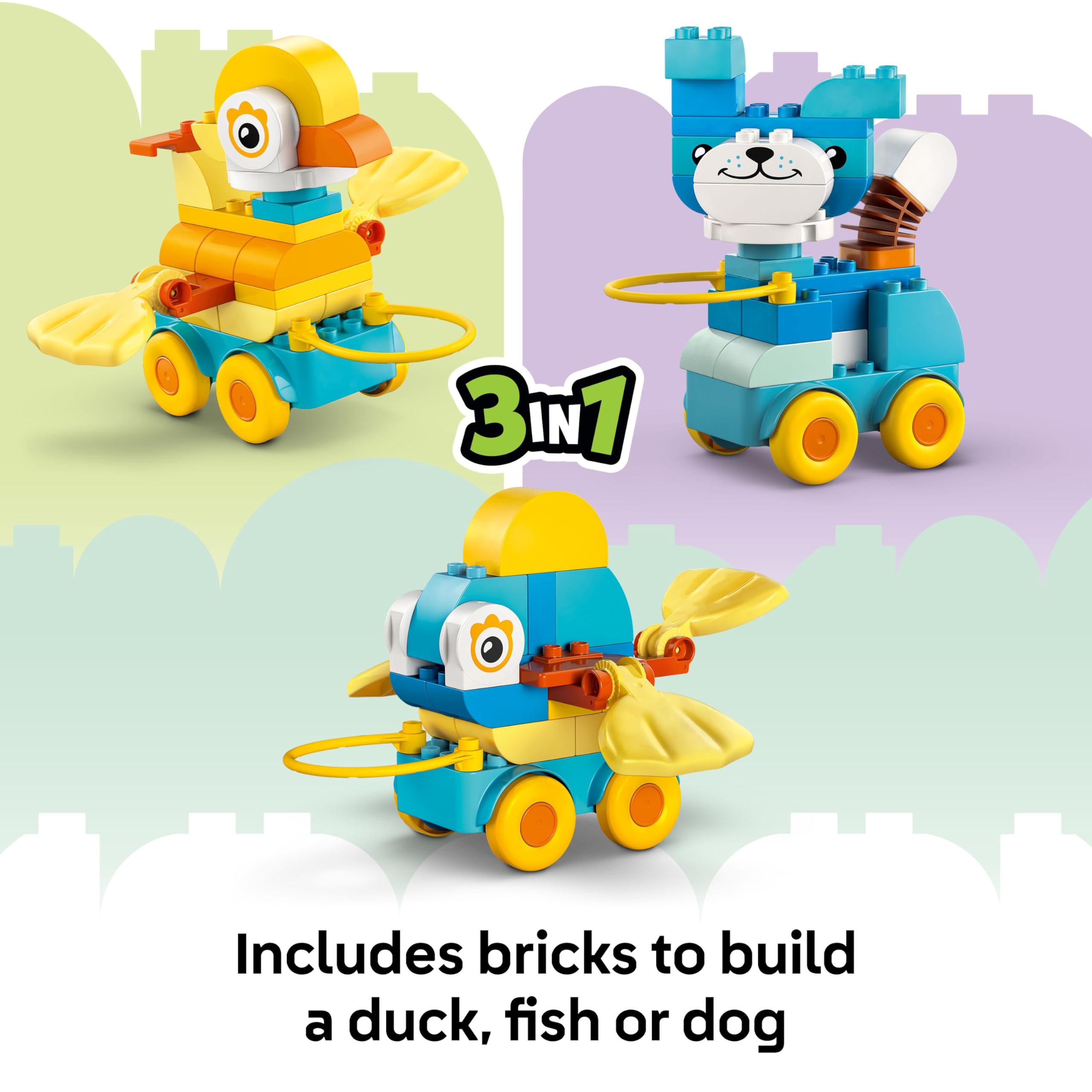 LEGO DUPLO 3in1 Animals on Wheels - Educational Building Toy for Toddlers 2+