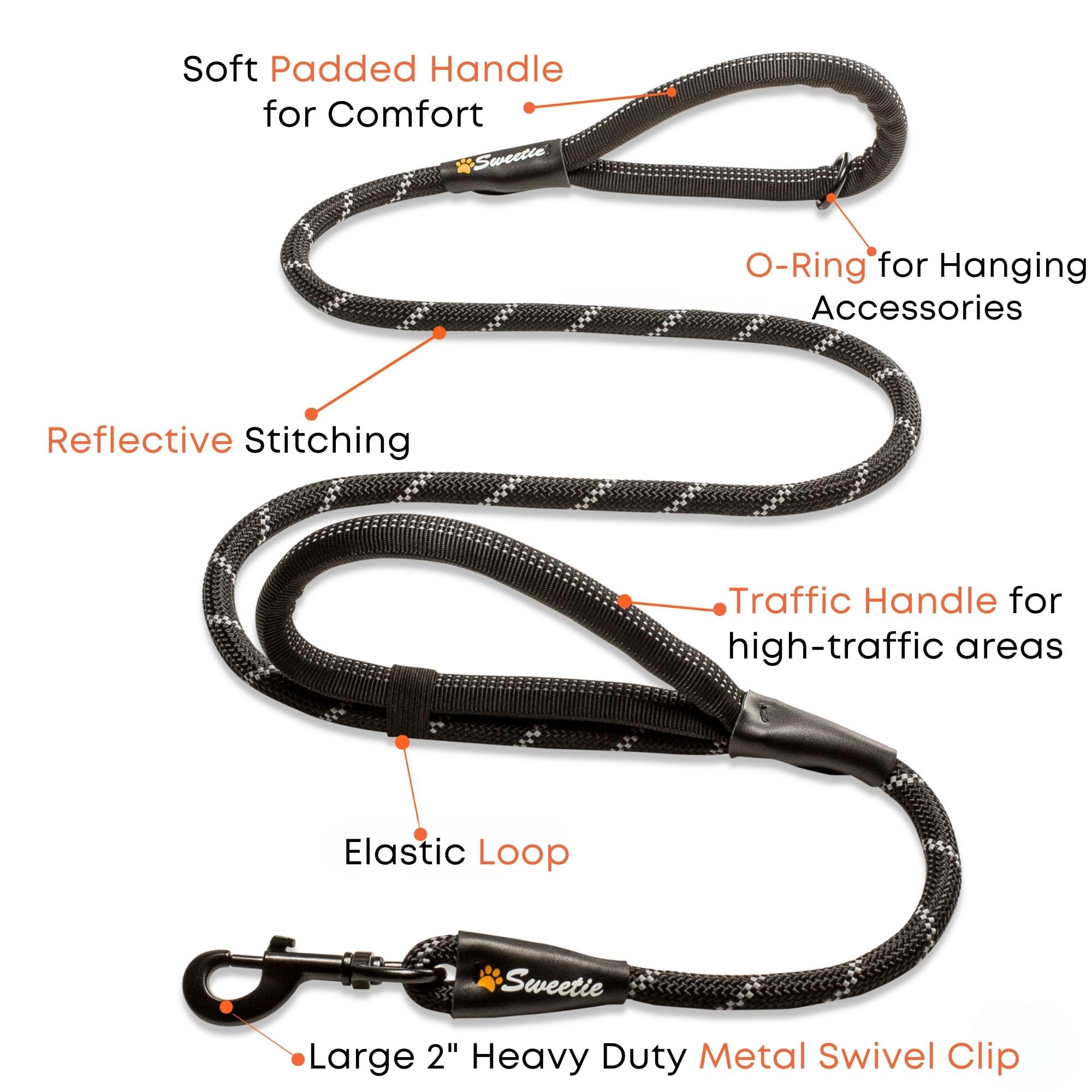 Sweetie Rope Dog Lead - Strong Black Leash with 2 Padded Handles | 1.5m Length