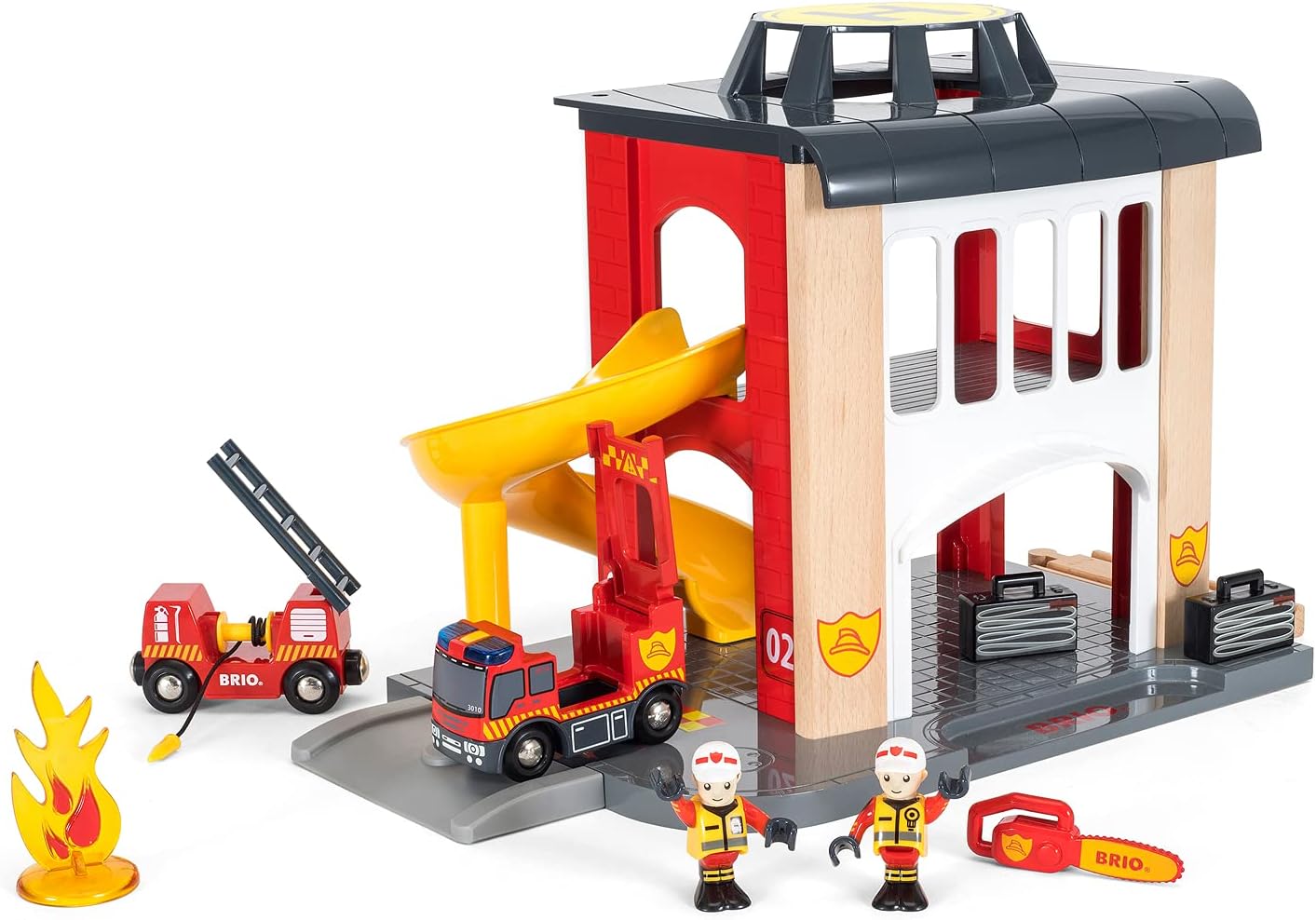 BRIO World Fire & Rescue Central Fire Station Playset - Compatible with BRIO Wooden Trains, Age 3+ 7