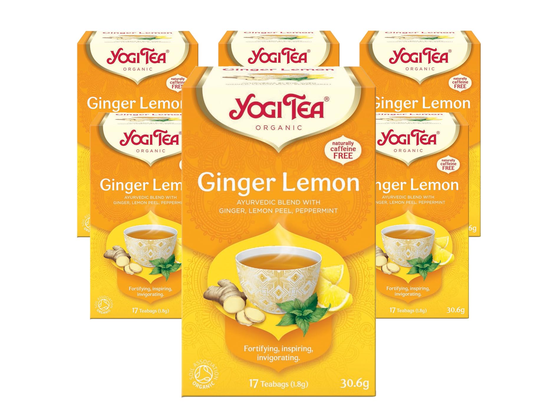 YOGI TEA - Ginger Lemon Organic Spice and Herbal Tea, Caffeine Free, 6 Packs x 17 Tea Bags (102 Total)