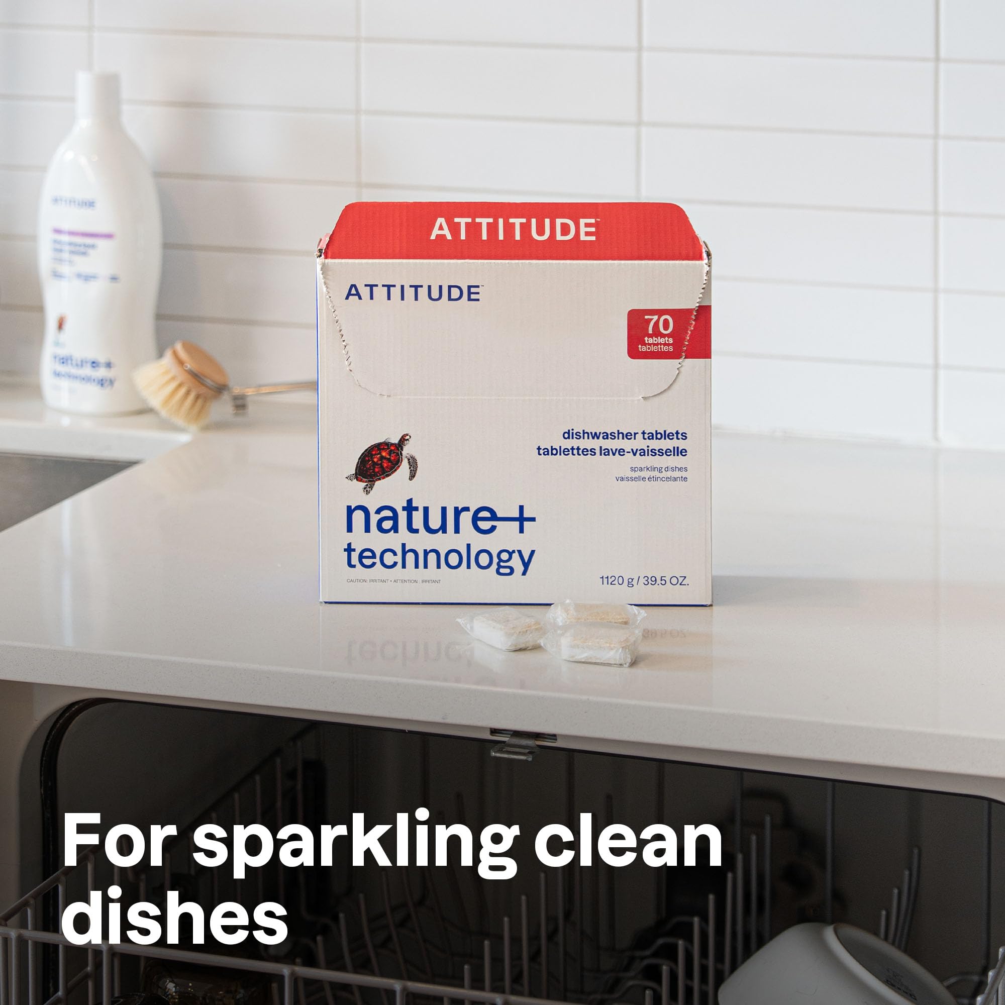 ATTITUDE Plant-Based Dishwasher Pods - Phosphate-Free, Unscented, 70 Count