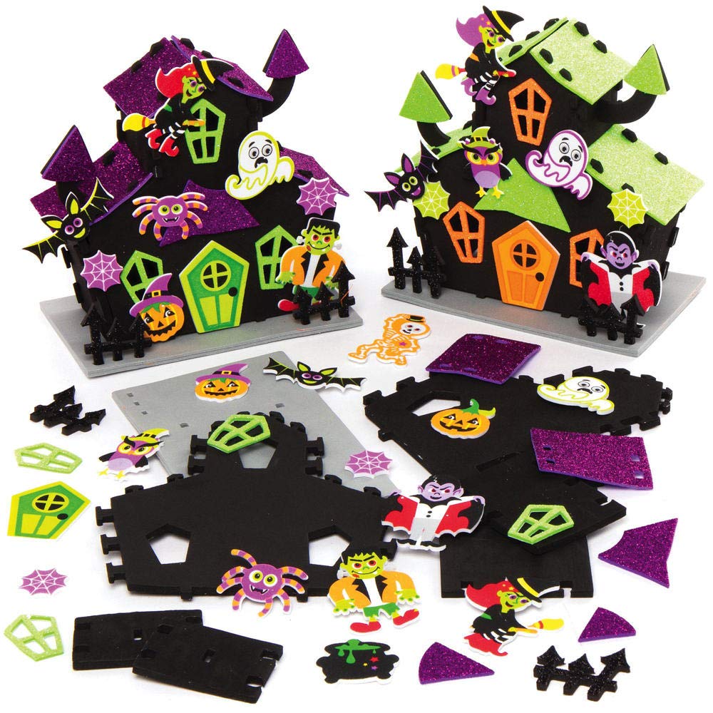 Baker Ross AX257 Halloween Haunted House Craft Kit - Pack of 2, Wooden DIY Spooky House Decoration for Kids