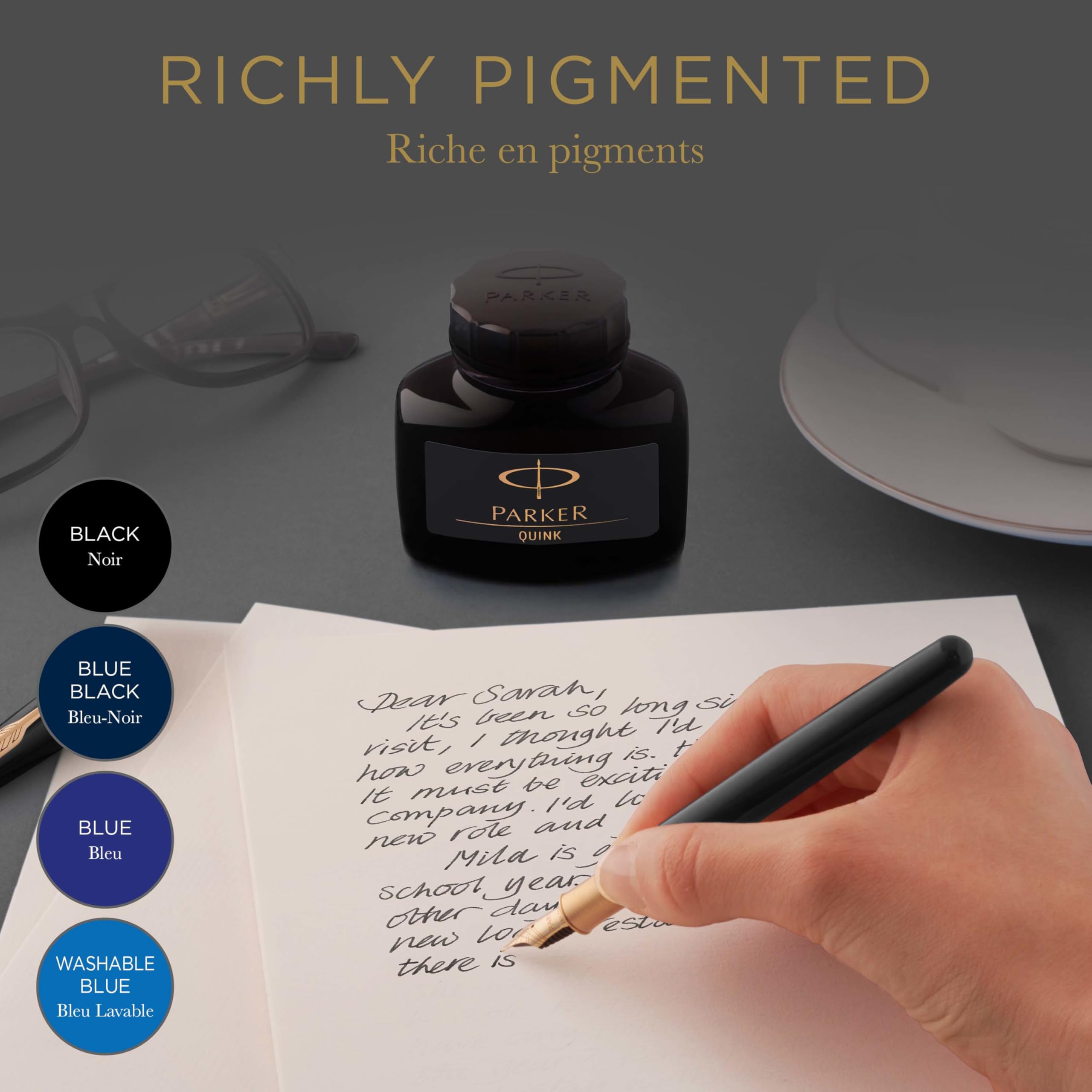 PARKER QUINK Ink Bottle - Blue Ink for Fountain Pens | 57 ml