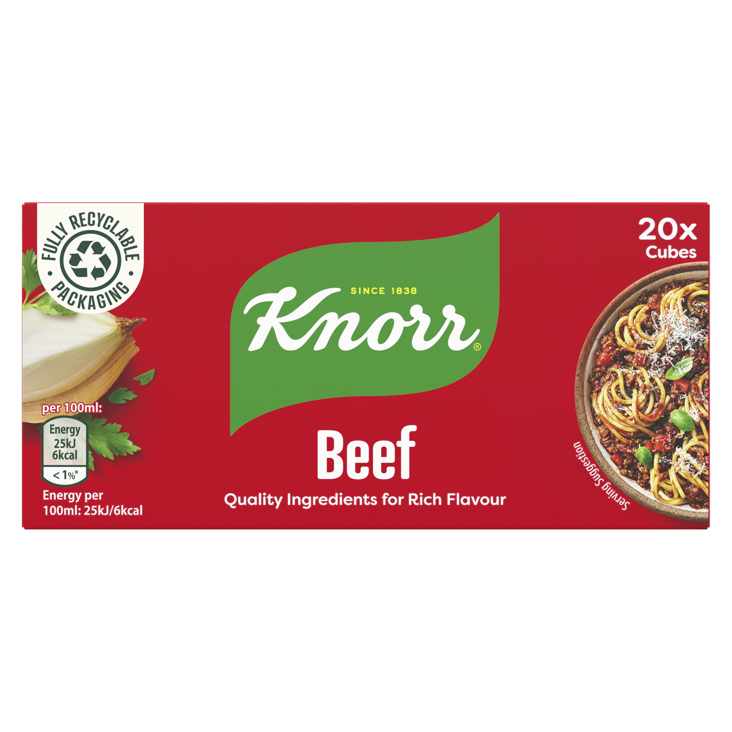 Knorr Beef Stock Cubes Gluten-Free 20 Pack - Rich Beef Flavour for Soups, Stews & Sauces