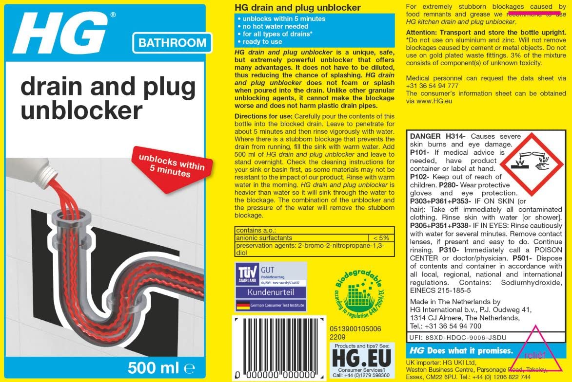 HG - Liquid Drain Unblocker for Blocked Drains & Plug Holes (1L) 5