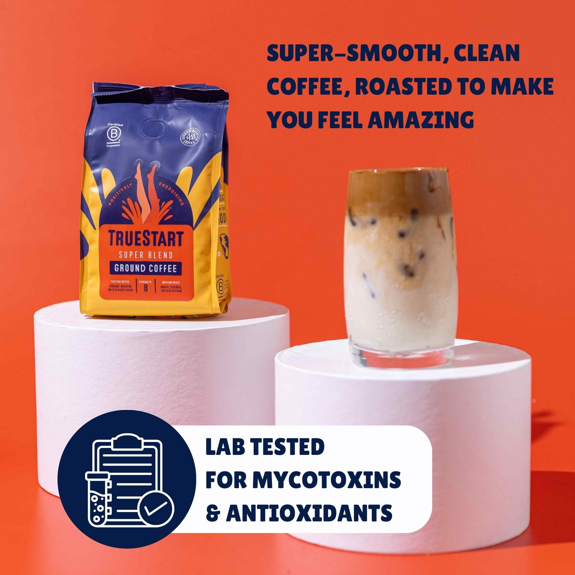 TrueStart Coffee Beans Super Blend Strong 1kg – Mycotoxin-Free Medium Roast Arabica, Notes of Roasted Nut & Dark Cocoa, Ideal for Espresso