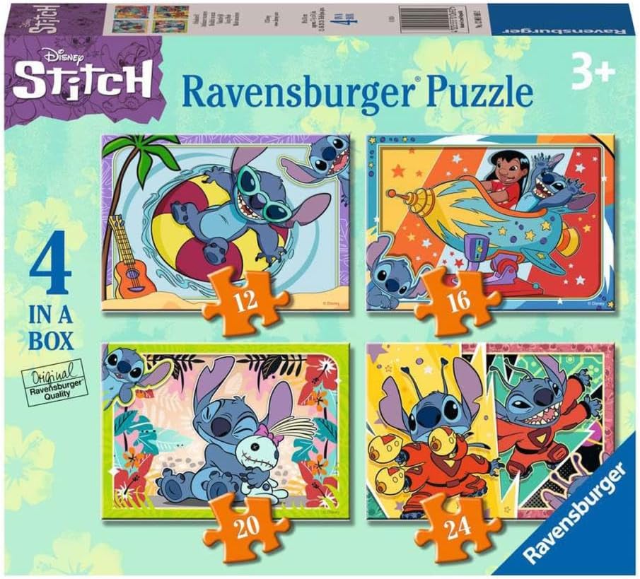 Ravensburger Disney Stitch 4-in-1 Jigsaw Puzzle Set - 72-Piece Progressive Puzzles for Kids Ages 3+