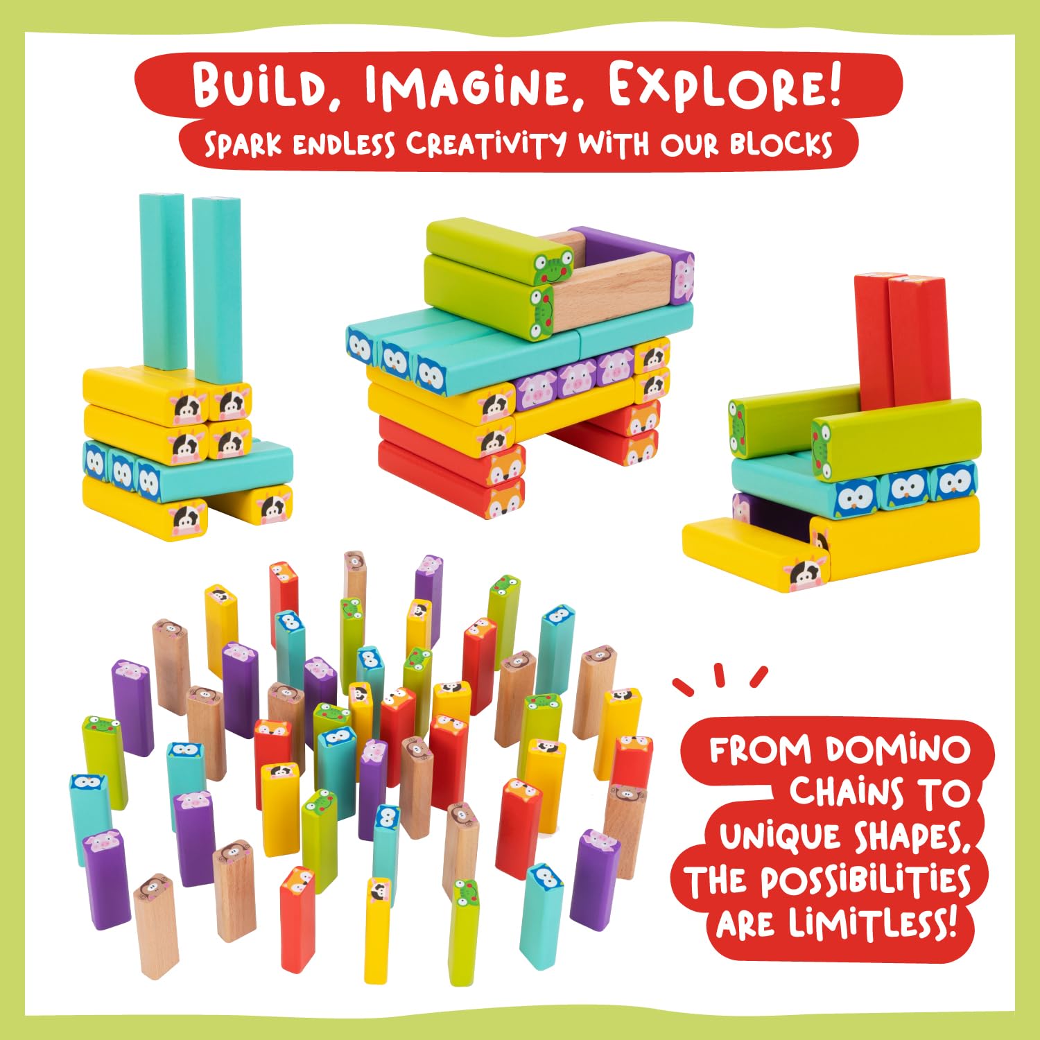 Nene Toys 4-in-1 Wooden Tumble Tower Game with Animals & Colors - Family Board Game 5